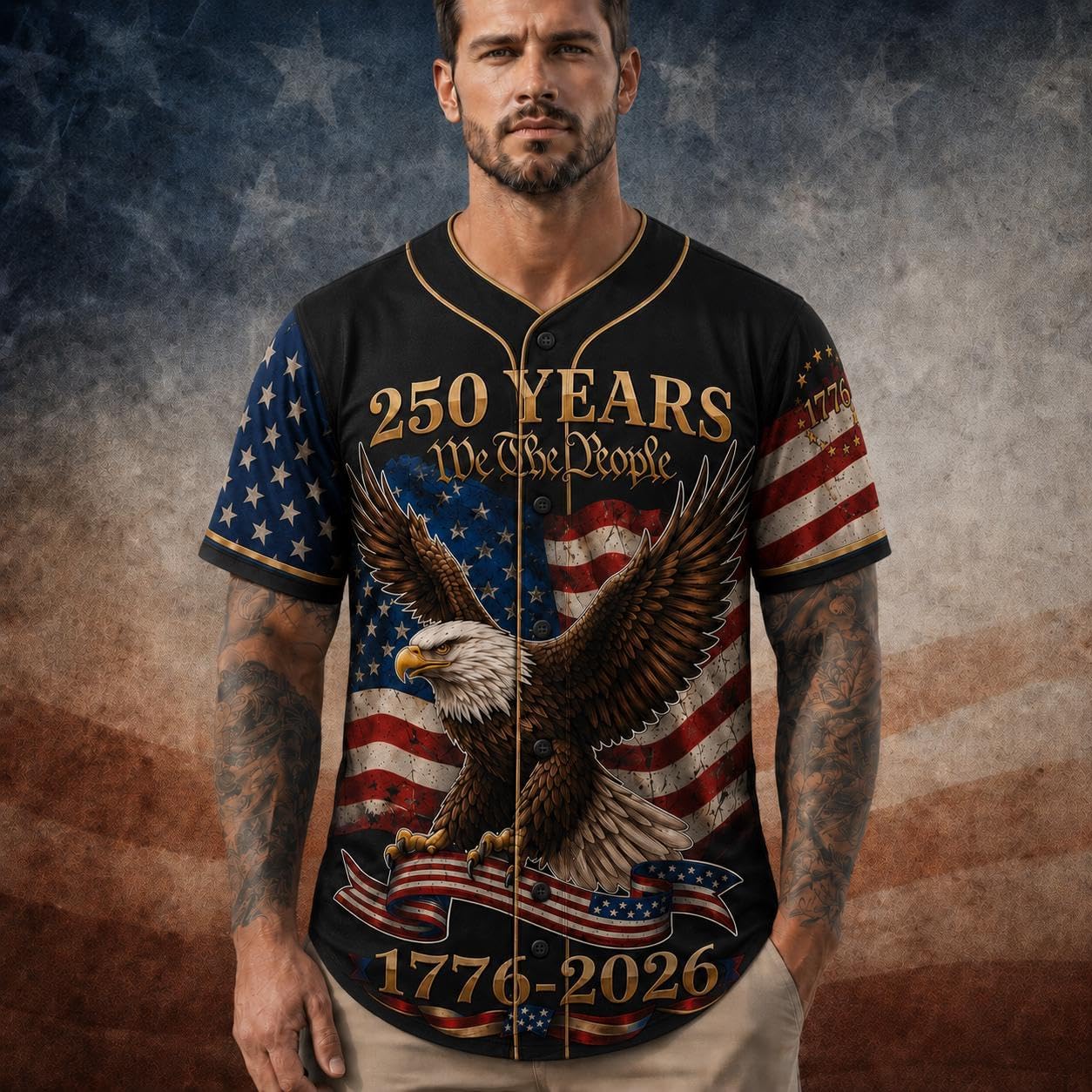 Personalized America 250th Anniversary Baseball Jersey, 4th of July Shirt, USA Patriotic Jersey, Independence Day Outfit 1