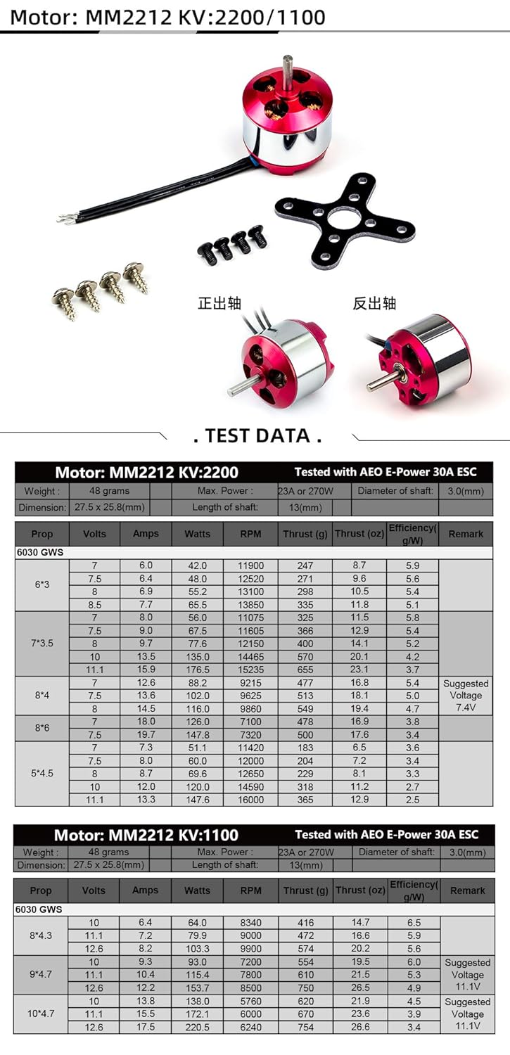 Micro Outrunner Brushless Metal Motor A28M (2212) 1100KV (Motor+30A ESC+3.0mm Adapter)