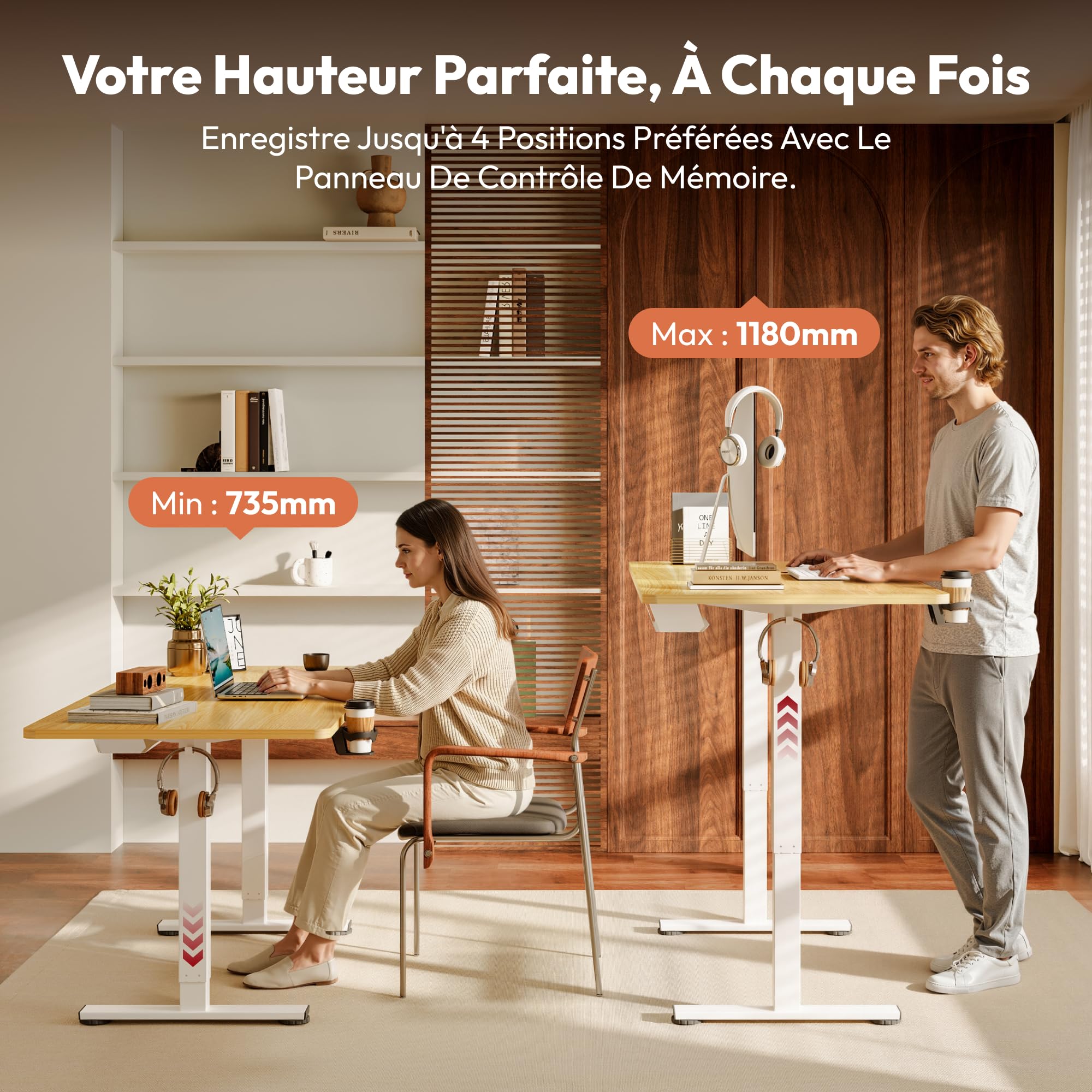 SANODESK Bureau Assis Debout Électrique 140x60 cm, Bureau Réglable en Hauteur Électrique avec Mémoire, Silencieux, Système Anti-Collision, Bureau Électrique Stable, Érable