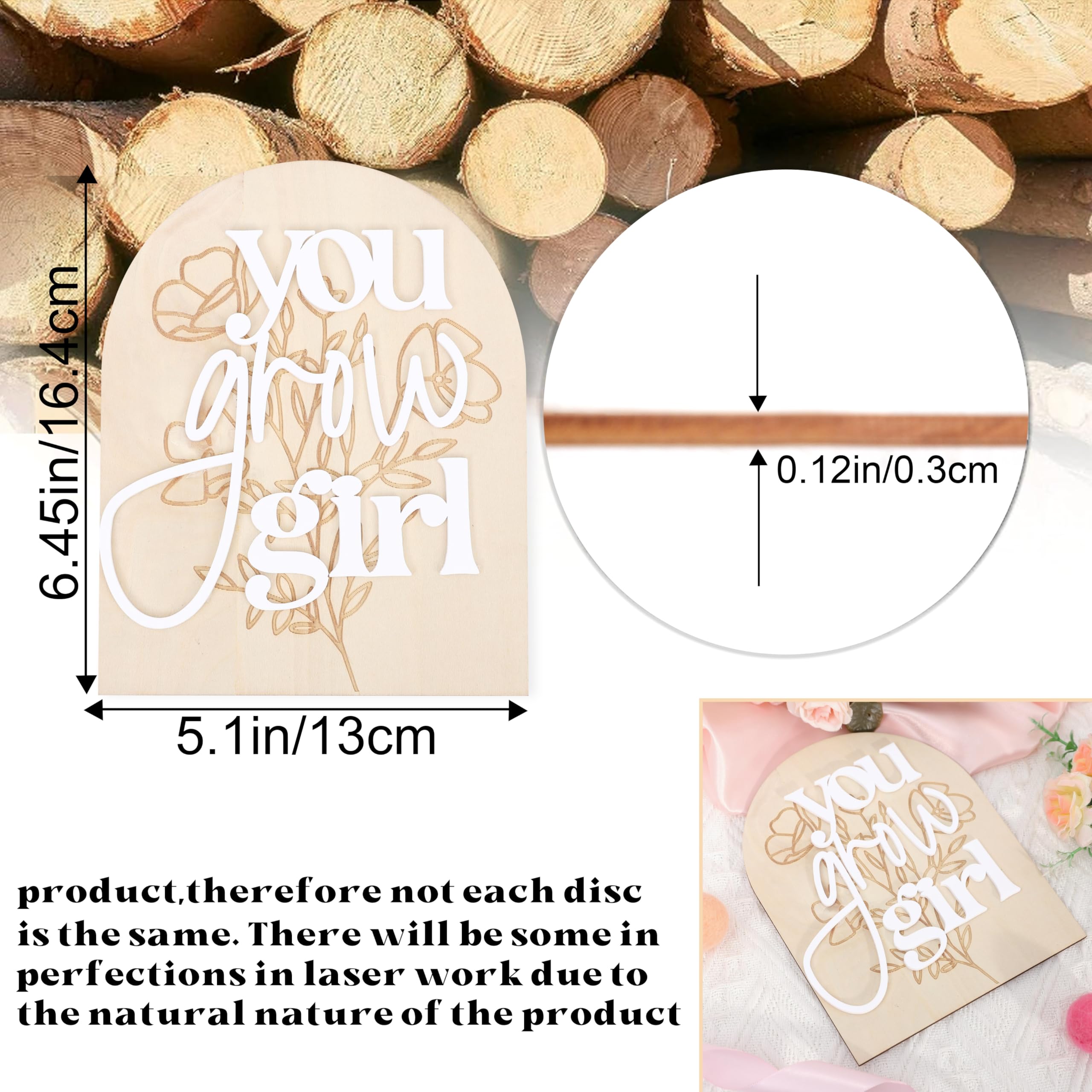 You Grow Girl Wood Board - Bohemian Flower Girl Growth Milestone Sign,Rustic Nursery Decorations,Floral Arch Board Photo Props,Little Princess Room Wooden Board Sign