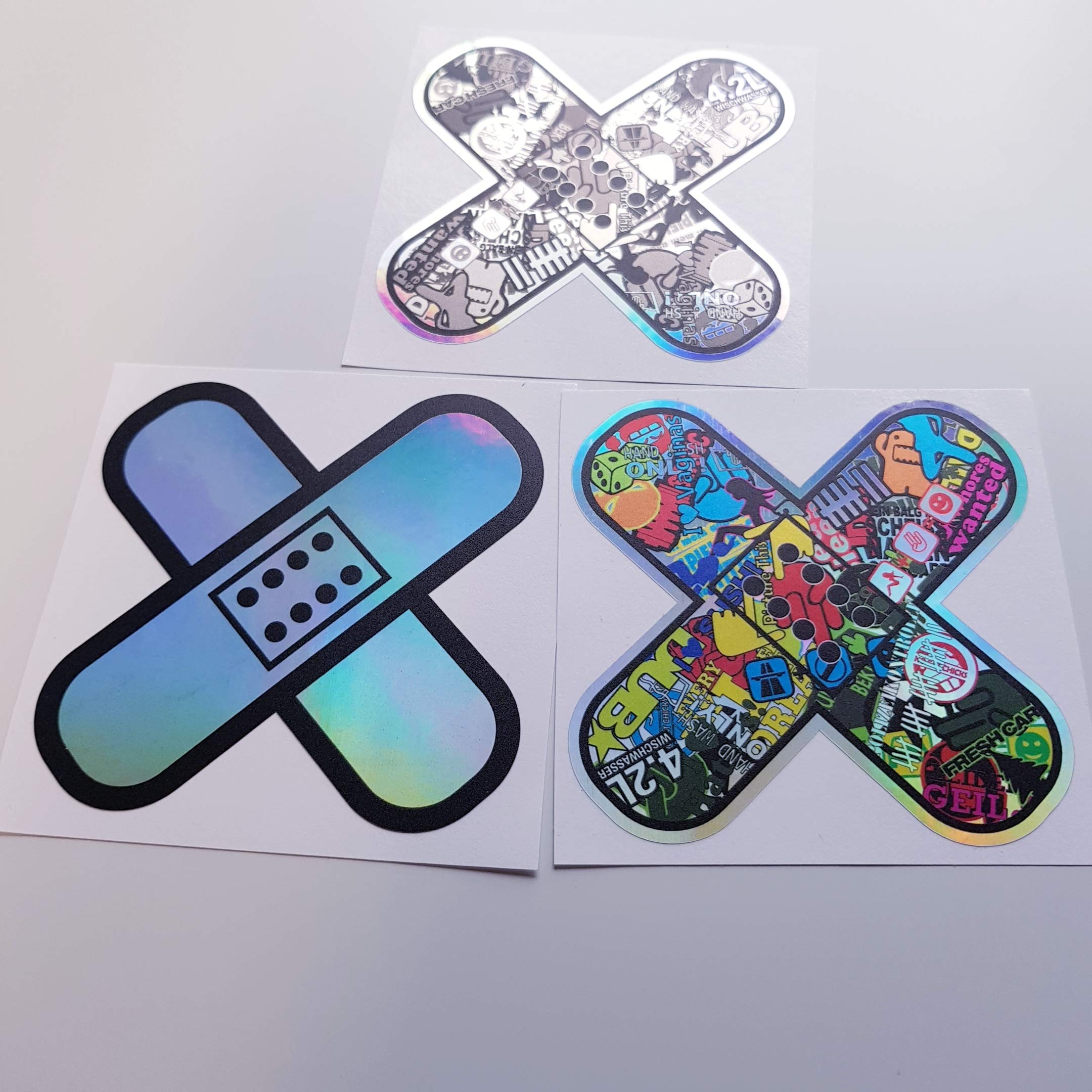 folien-zentrum Set of 3 Car Stickers Plaster Oilslick Rainbow Flip Flop Black JDM Tuning Decal Sticker Hologram Metallic Effect Shocker OEM Dub Illest Dapper Oldschool