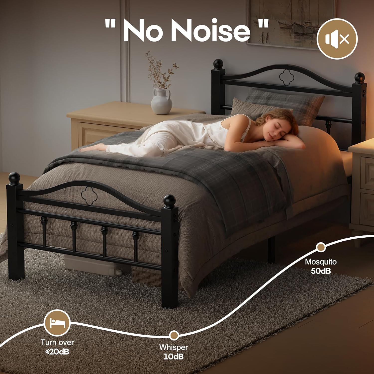 Twin Bed Frames with Vintage Headboard, 1500LBS Heavy Duty Twin Platform Bed Frame with Noise Free Design/12 Inch Under-Bed Storage Space/No Box Spring Needed/Tool-Free Assembly - Image 4