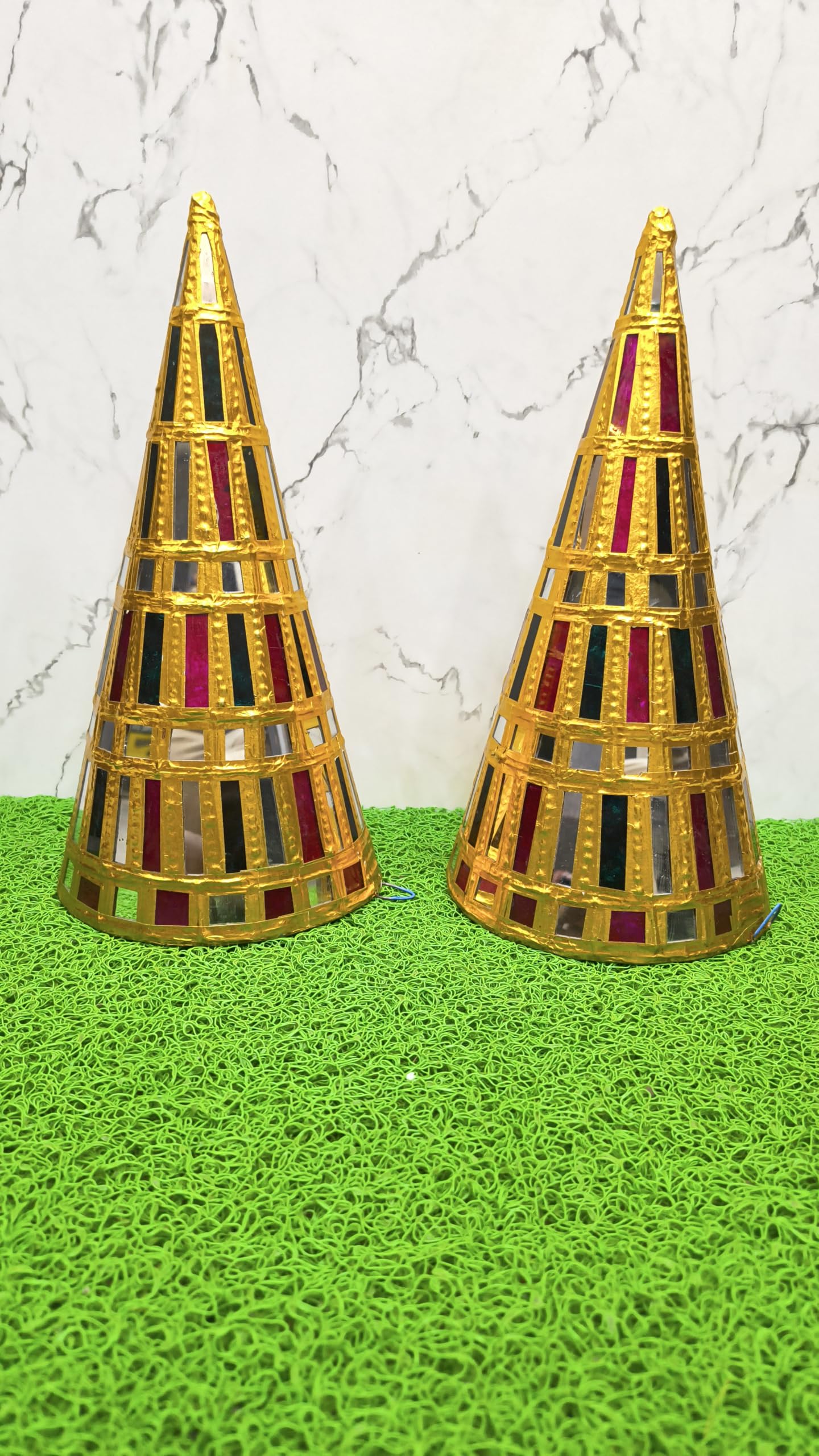 PARUPPU THENGAI KOODU/Cut Glass Work - Tanjore Art Cone for Functions - 12 Inches in Size, Vishwakesa Art-image-6