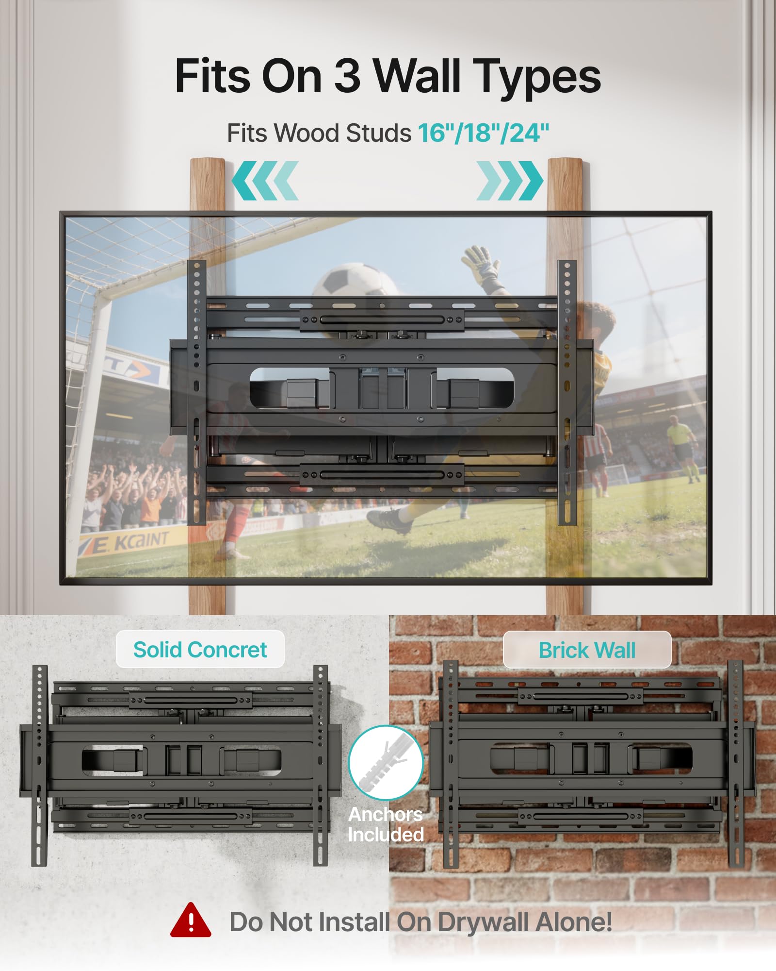 PEGZONE Soporte TV de Pared Doble Brazo 37-90", hasta 80 kg | Soporte televisión orientable e inclinable, ultrarresistente, VESA máx. 600x400, para TV LED, LCD, OLED y QLED