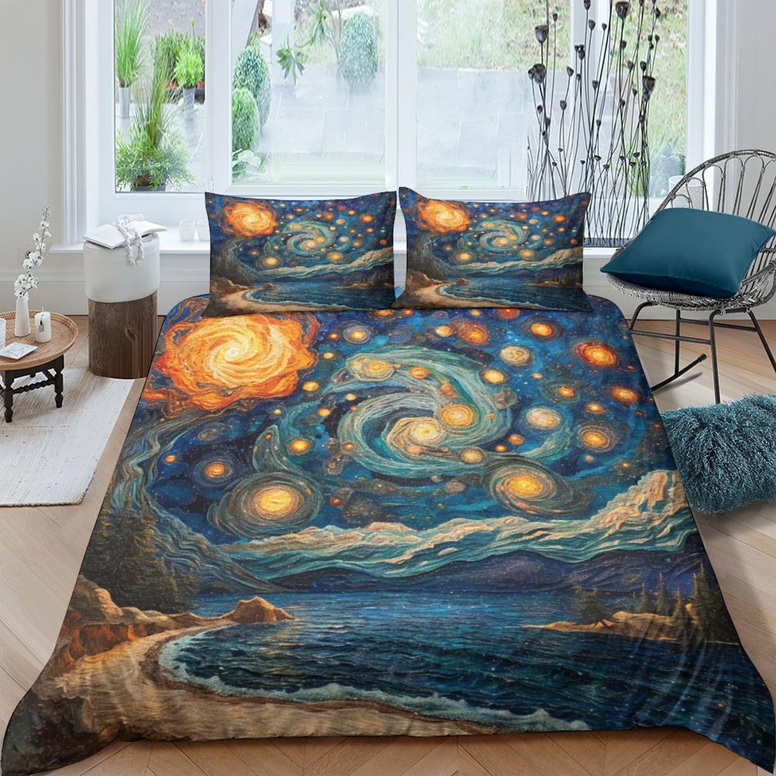 Housse de couette 3D mer d'étoiles 200x200 avec 2 taies d'oreiller