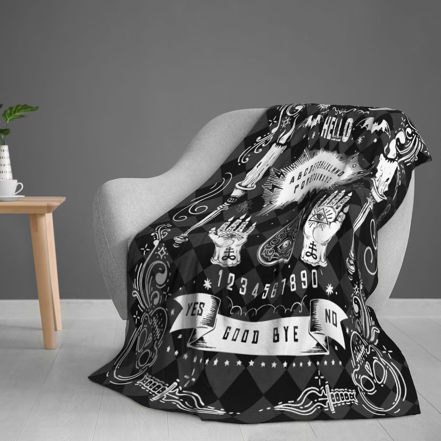 Ouija Board Blanket Gothic Witch Gift for Women Men Sun Moon Skull Horror Spooky Gifts for Halloween Decor Throw Blankets (Black, 50"x40") - Image 6