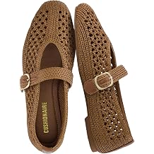 CUSHIONAIRE Monet Woven Mary Jane Flats for Women, Comfortable Ballet Flats with Adjustable Gold-Tone Buckle Strap and Memory Foam Cushioning