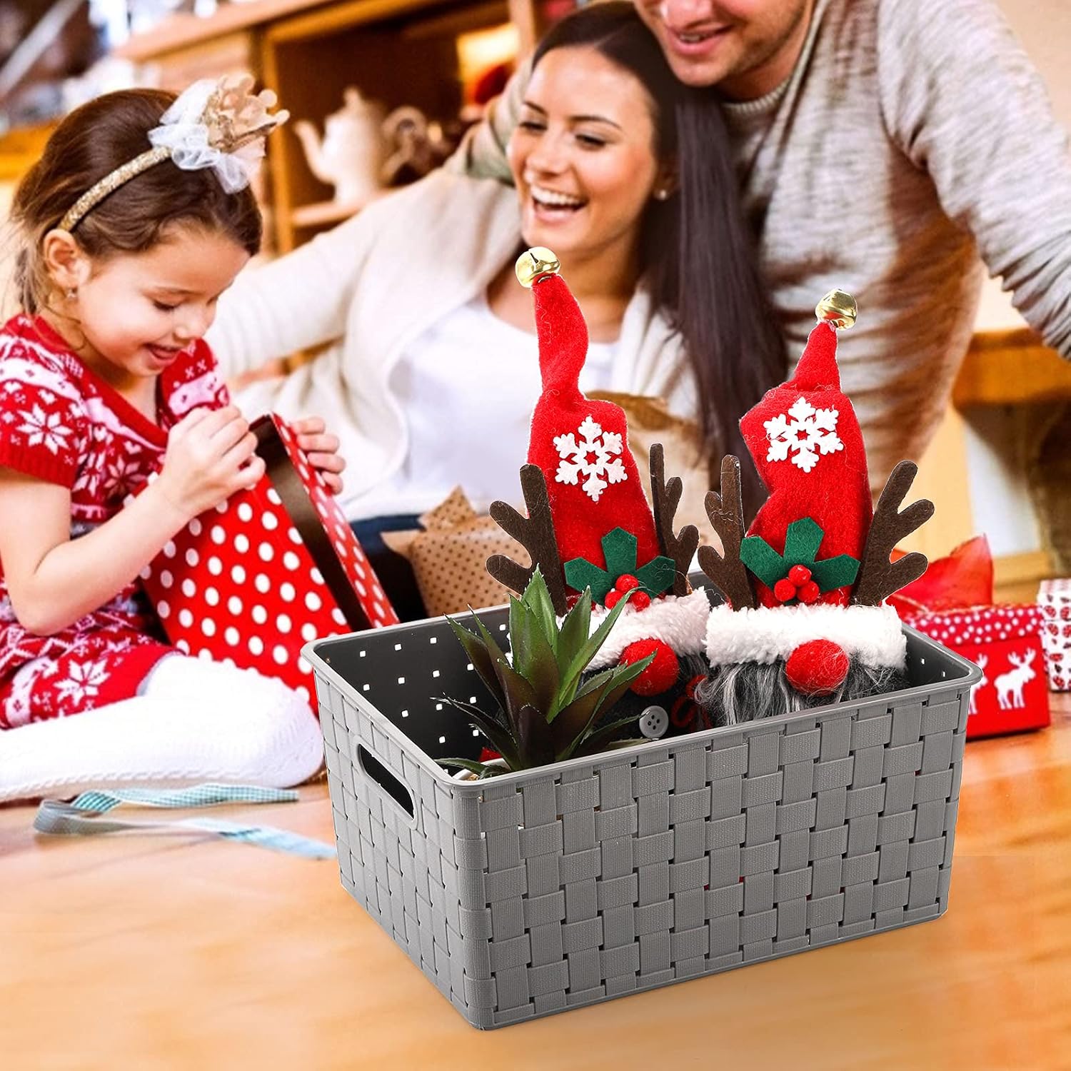 Bekith 9 Pack Woven Plastic Storage Basket, Organizing Pantry Storage Bins for Toys, Accessories, Bedroom, Classrooms, Office, School, 10" L x 7" W x 4.4" H, Grey - Image 6