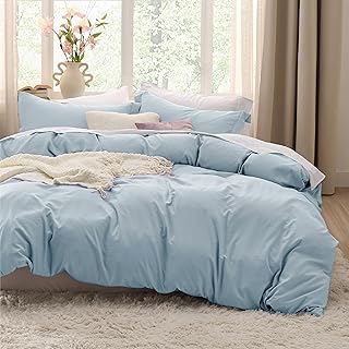 Bedsure Sky Blue Duvet Cover Queen Size - 3 Pieces Prewashed Cotton-Like...