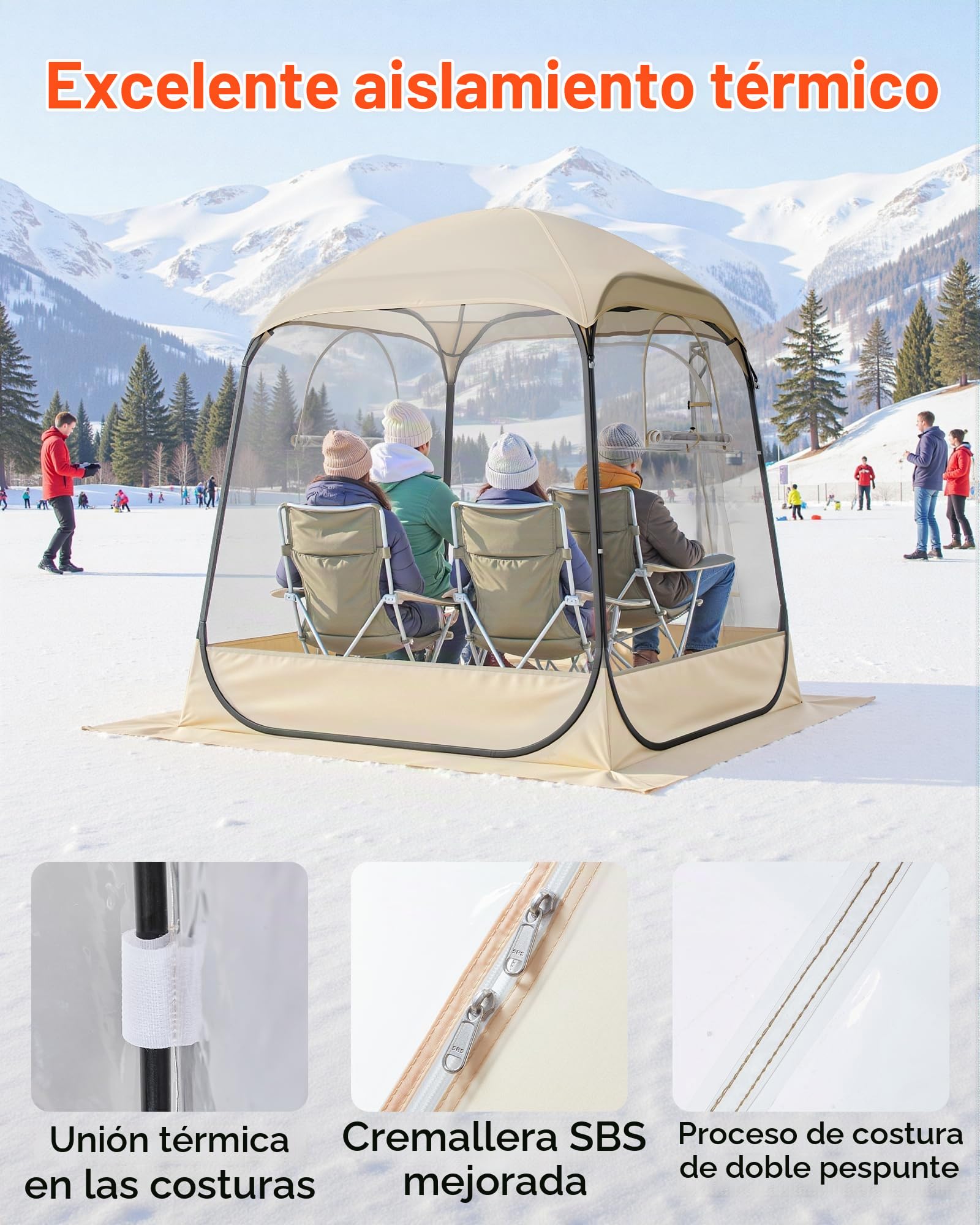 VEVOR Tienda de Campaña Deportiva Emergente, 160 x 160 x 182 cm, Carpa Deportiva Impermeable Transparente con Tapete y Cubierta Superior para 2-4 Personas para Jardín, Camping, Pesca y Animaciones
