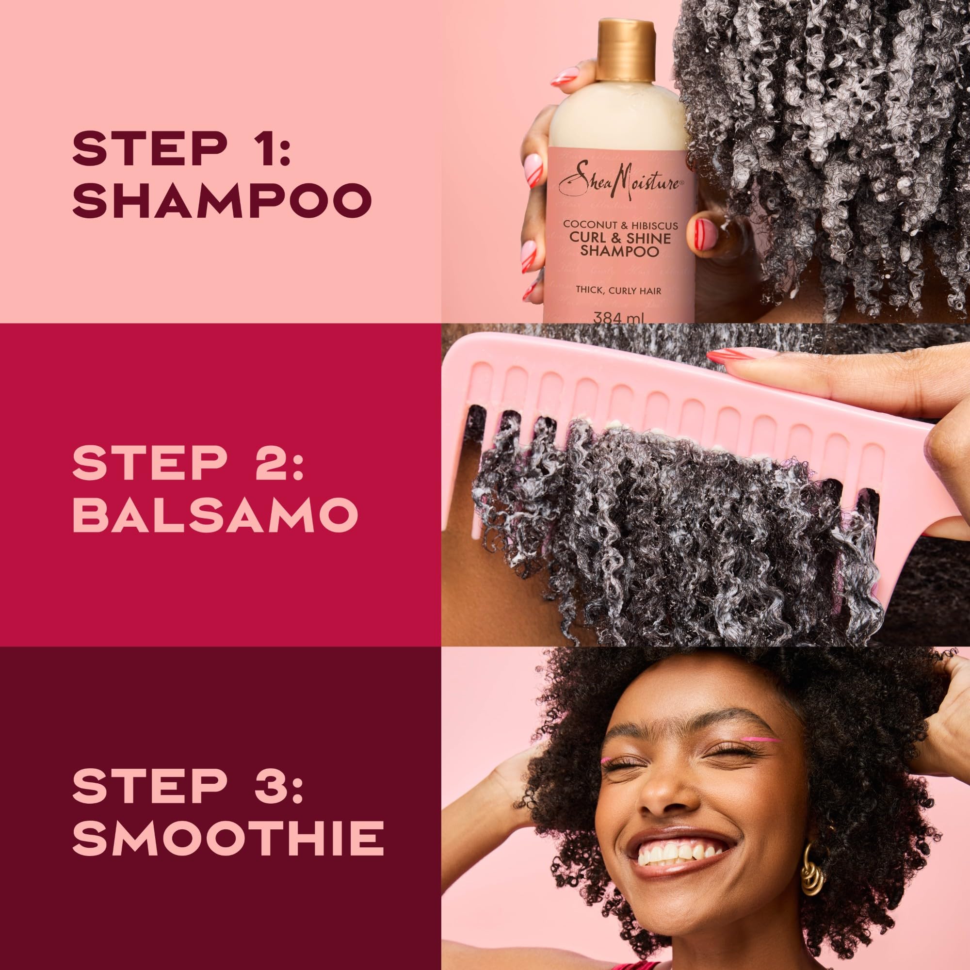 SheaMoisture Cofanetto Regalo Curl & Shine, Con Shampoo, Balsamo e Crema Leave-In, Per Capelli Ricci e Afro, Idratazione ed Effetto Anti-Crespo, Con Olio di Cocco e Ibisco, 384ml + 384ml + 326ml