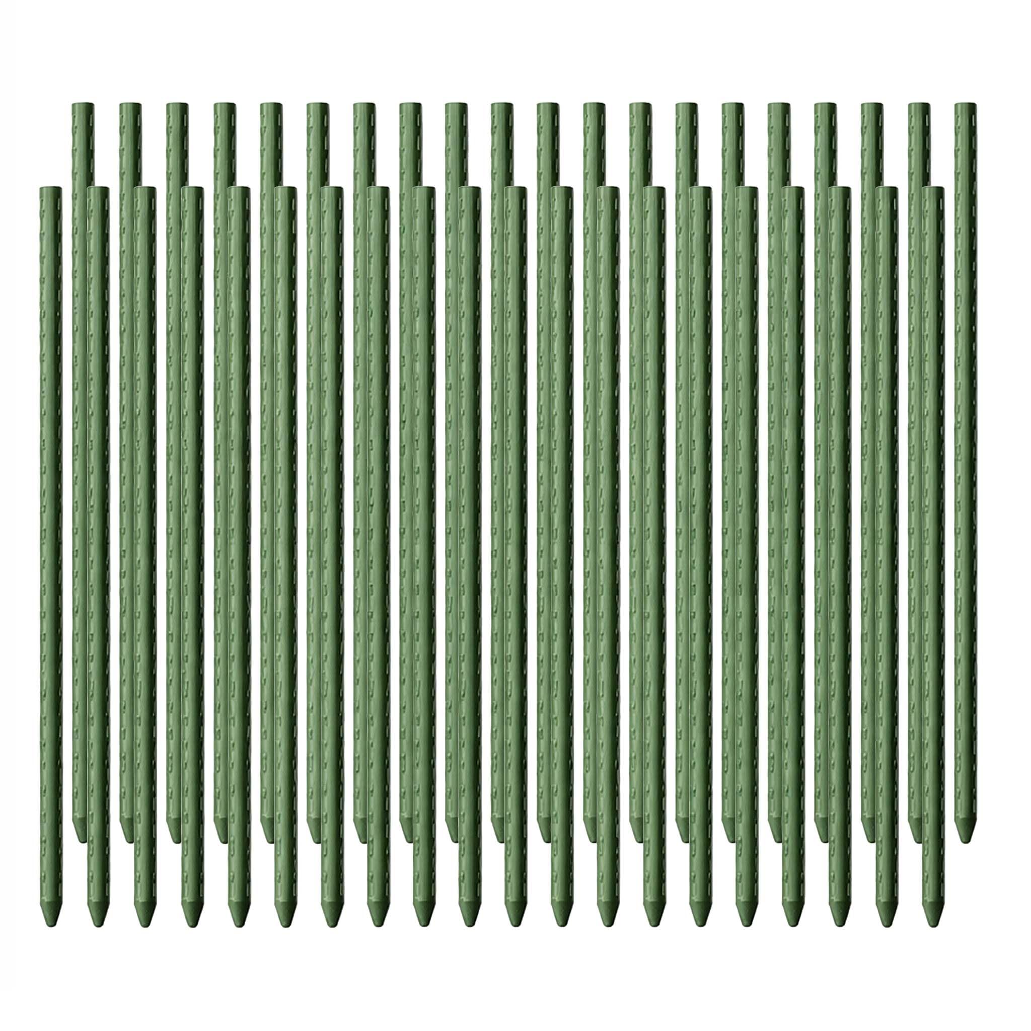 40x Varillas de Soporte para Plantas Verdes 150cm Ø11mm tutores de Metal y plástico para Tomates y Plantas trepadoras.