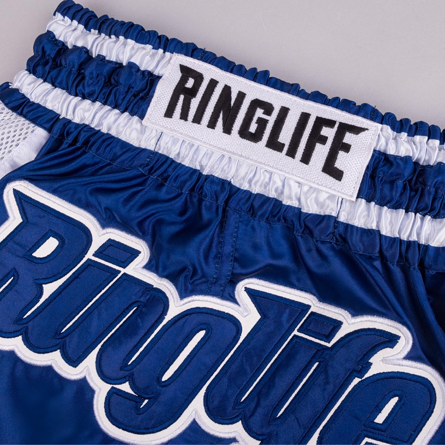 Muay Thai Shorts, Represent, Navy-weiß, Kickboxhose für Training & Wettkampf, Thaibox Shorts Satin, Atmungsaktiv, Langlebig, Kampfsporthose für MMA, K1, Boxen, Thai Boxen