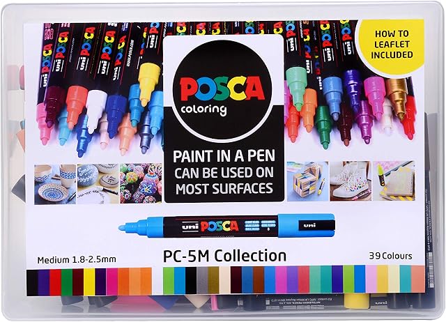 Posca UNIBALL PC-5M COLLECTION PACK 39 COLOURS MEDIUM BULLET TIP Full Colour Set Thirty Nine