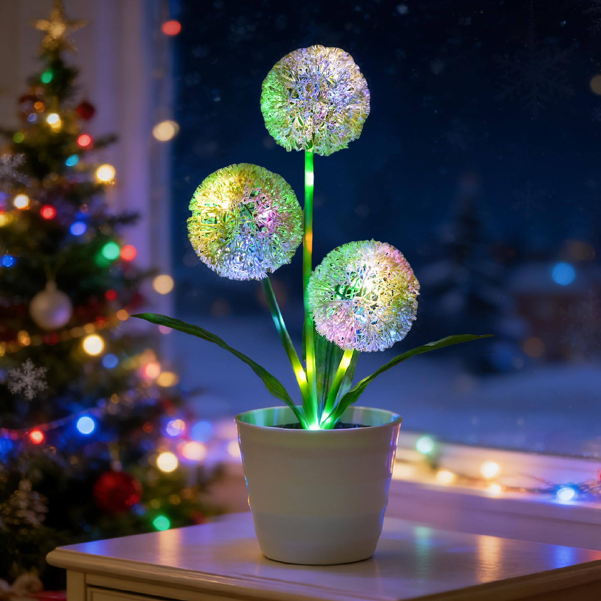 Artificial Green Allium Flower Lamp, Color Changing LED Light for Bedroom Wedding Bar Coffee Shop Decor, Gifts for Women Mom Grandma Girlfriend Friend Birthday Christmas Valentines Mothers Day
