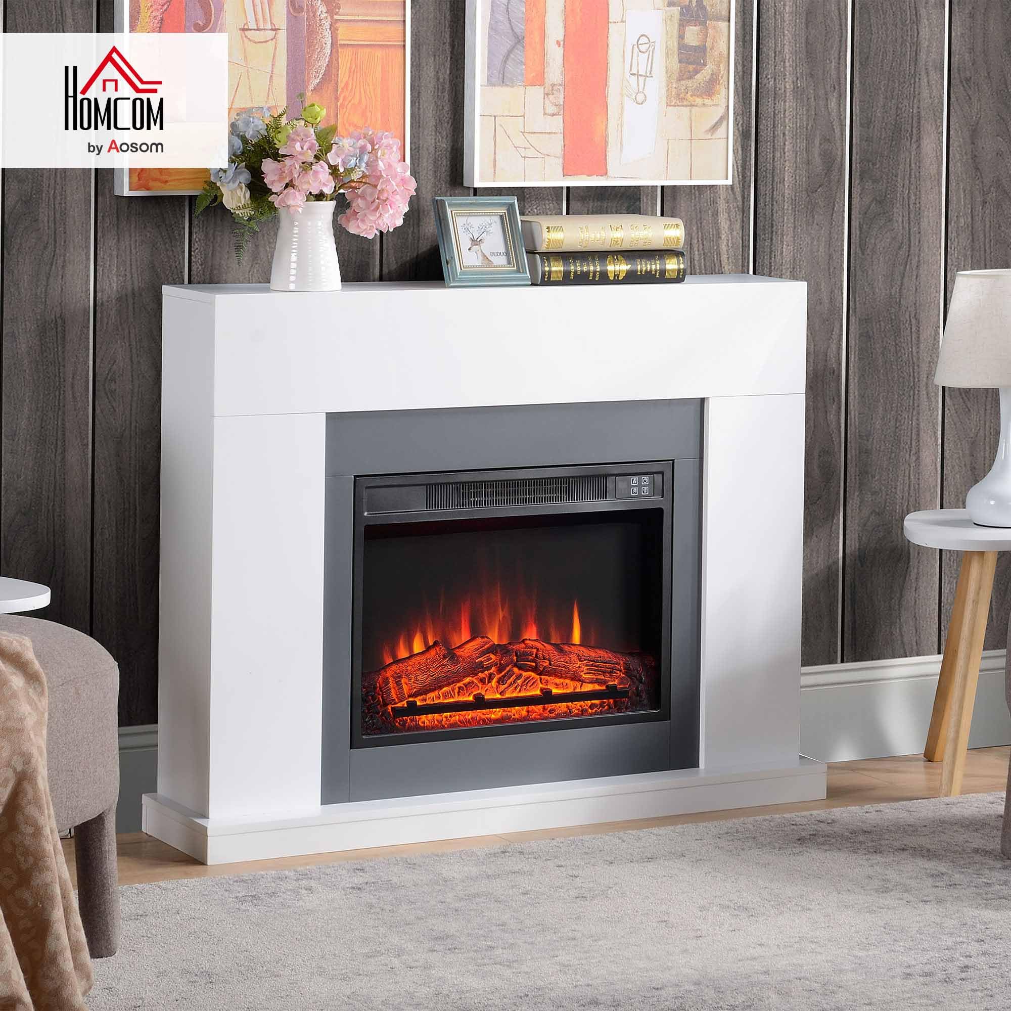 HOMCOM Chimenea Eléctrica 1800W-2000W Llama Ajustable para 37 m² Blanco