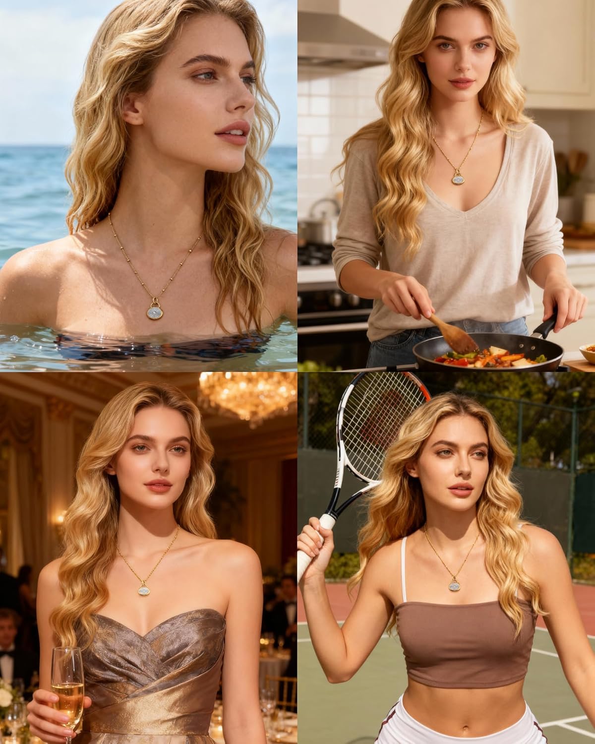 JINHUI Two-Tone Pendant Necklace, 18K Gold Plated Chain with Crystal Accent, 16.5-18 Inches Adjustable Length, Modern Fashion Jewelry for Women - Image 5