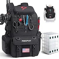 Piscifun 52L Fishing Tackle Backpack with Rod Holders, 4 Tackle Boxes & Rain Cover - Durable Gear Storage Bag
