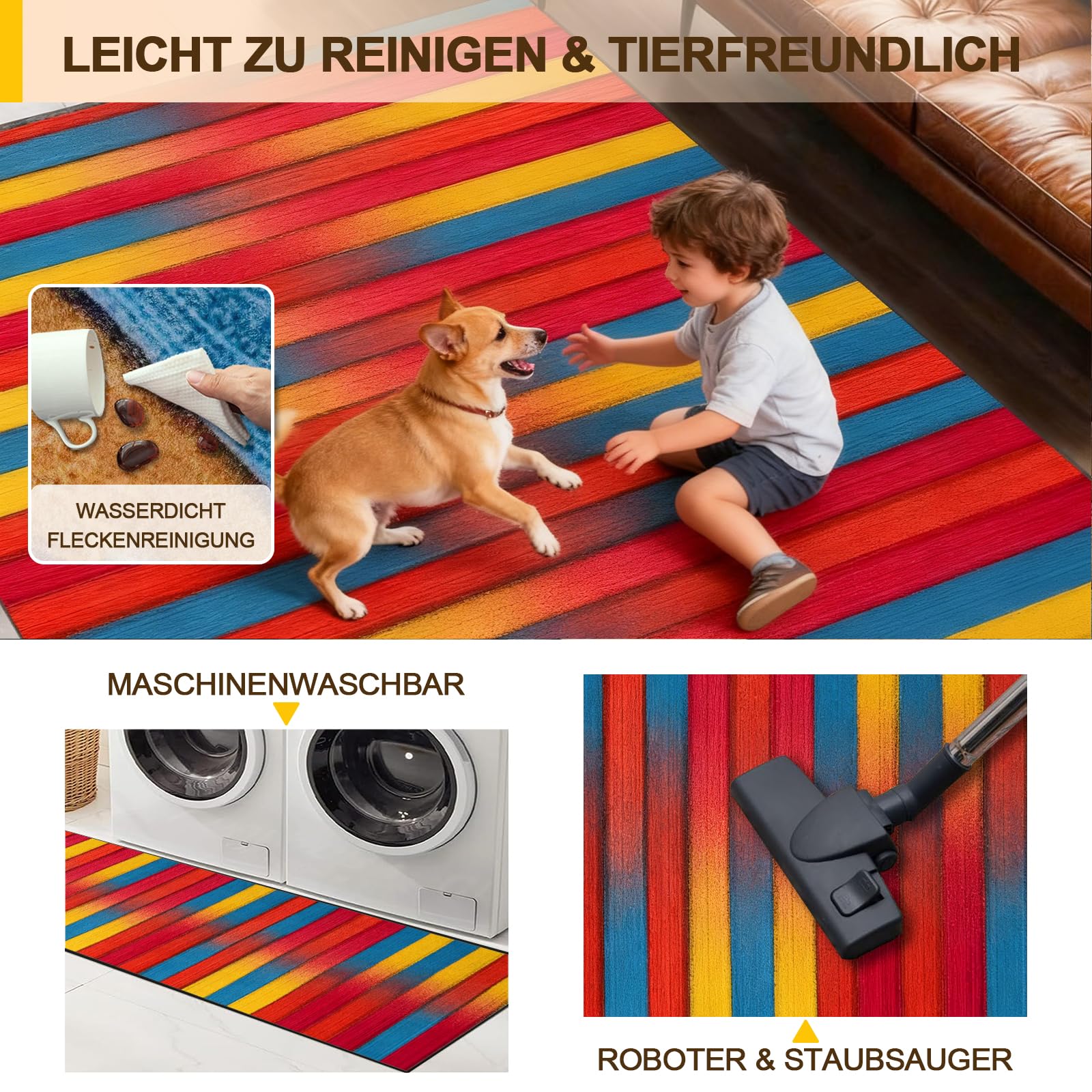 Teppich Läufer Flur Modern, Teppich Waschbar rutschfest, Wohnzimmer Teppich, Für Wohnzimmer, Flur, Küche, 80x300CM