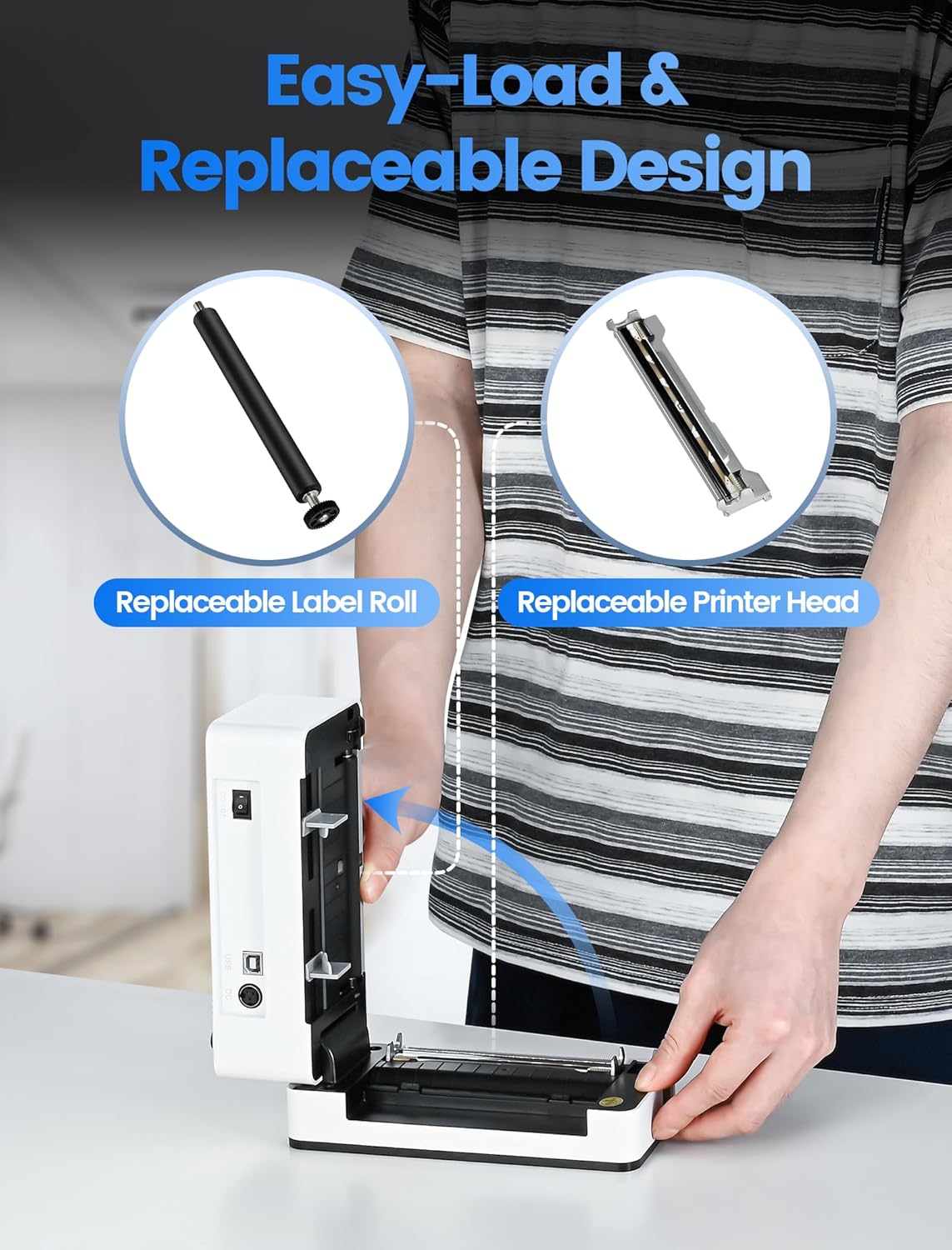 BPXX D463B Thermal Label Printer with aluminum alloy print head highlighted