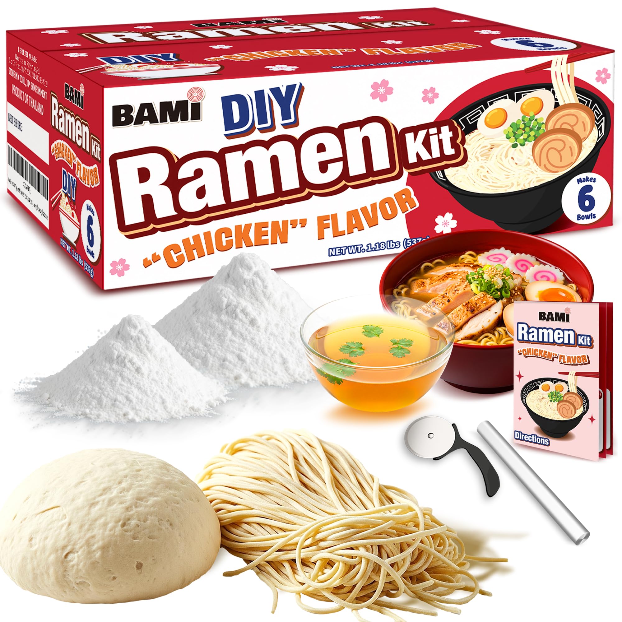 Ramen Kit DIY Japanese Fresh Ramen Noodles With Broth Chicken Flavor (makes 6 bowls) Ramen Gifts Cooking Kits For Adults
