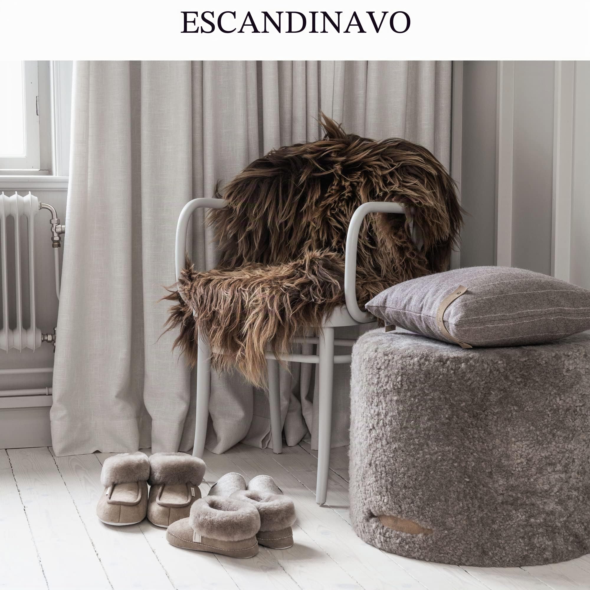Shepherd of Sweden - Pantuflas de Piel de Oveja Anton - Hombres - 100% de Piel de Oveja Real - Sin Cordones - Confort - Suaves y Calientes - Talla 42