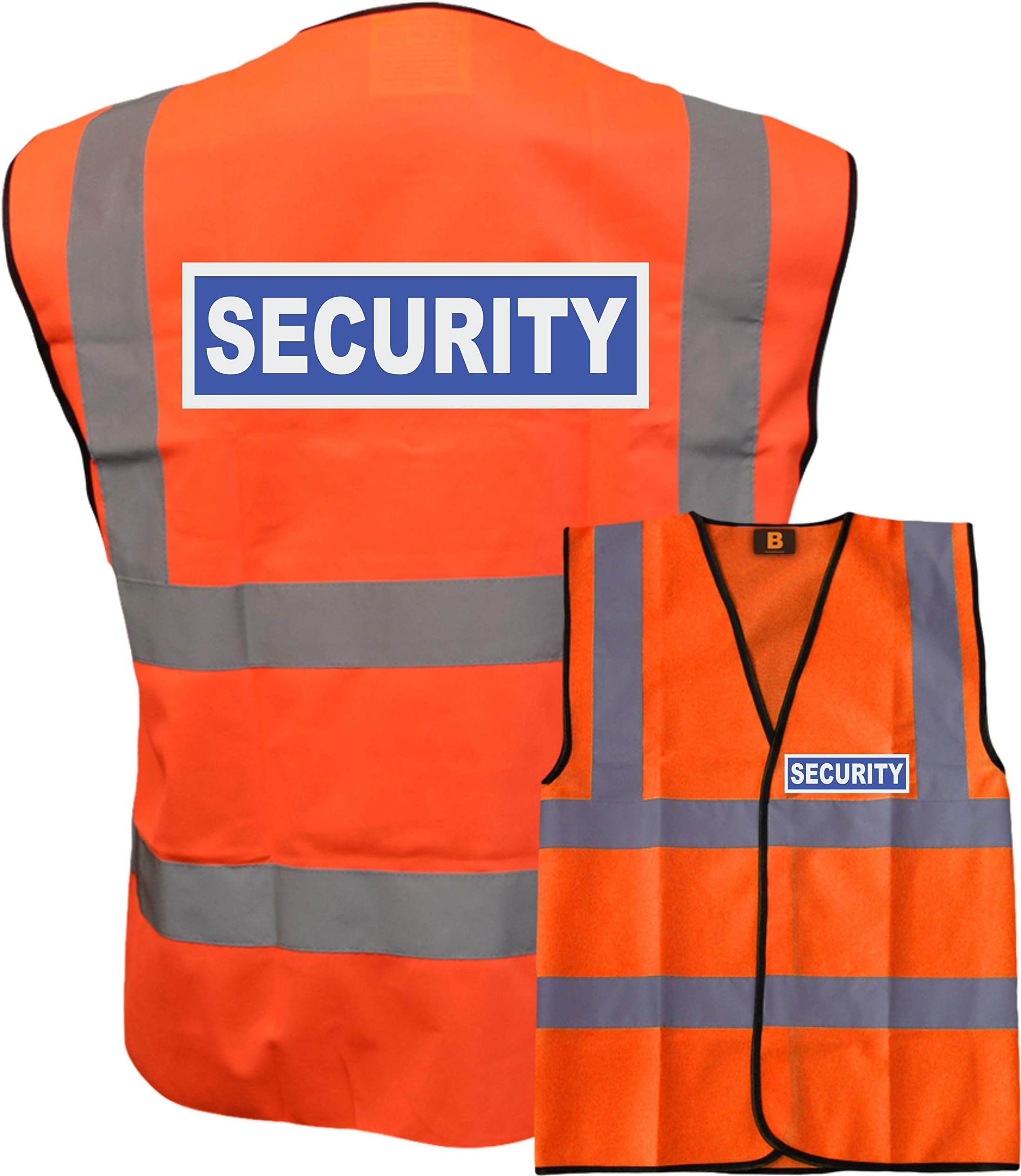 Security Badge Orange Hi Vis Vest Reflective, Work Wear Coat Security Officer, High Visibility, By Brook Hi Vi