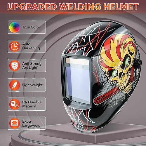 Miniatura 2 de JustHot Casco de soldadura de visión grande 4 Sensor de arco Campana de soldadura 3.94 "x3.15" Máscara de soldadura accionada solar de color
