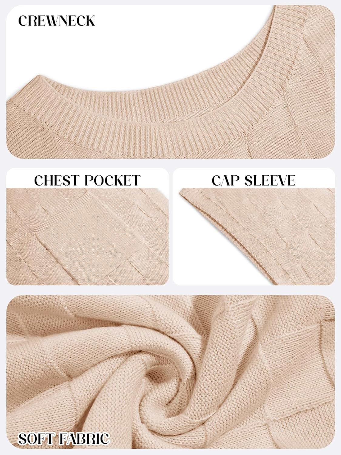 Imily Bela Womens Cap Sleeve Sweater Sleeveless Crewneck Checkered Casual Loose Fit Knit Shirts Pullover Tops - Image 5