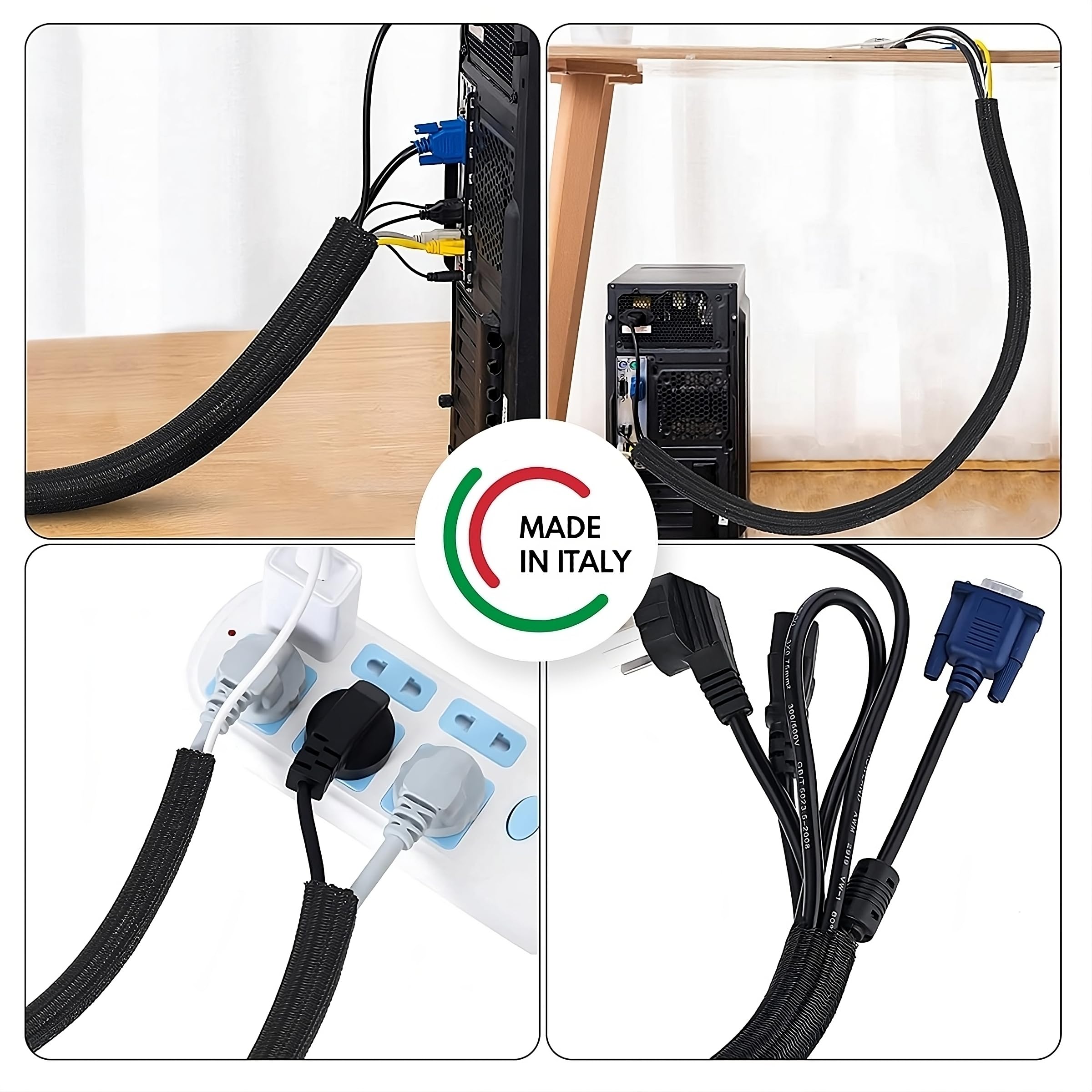 Funda Cables Expandible Ø 30mm, L 20m • Organiza y Oculta Cables • Ideal para Escritorio y TV • Negro • INDUSTRIALE Small