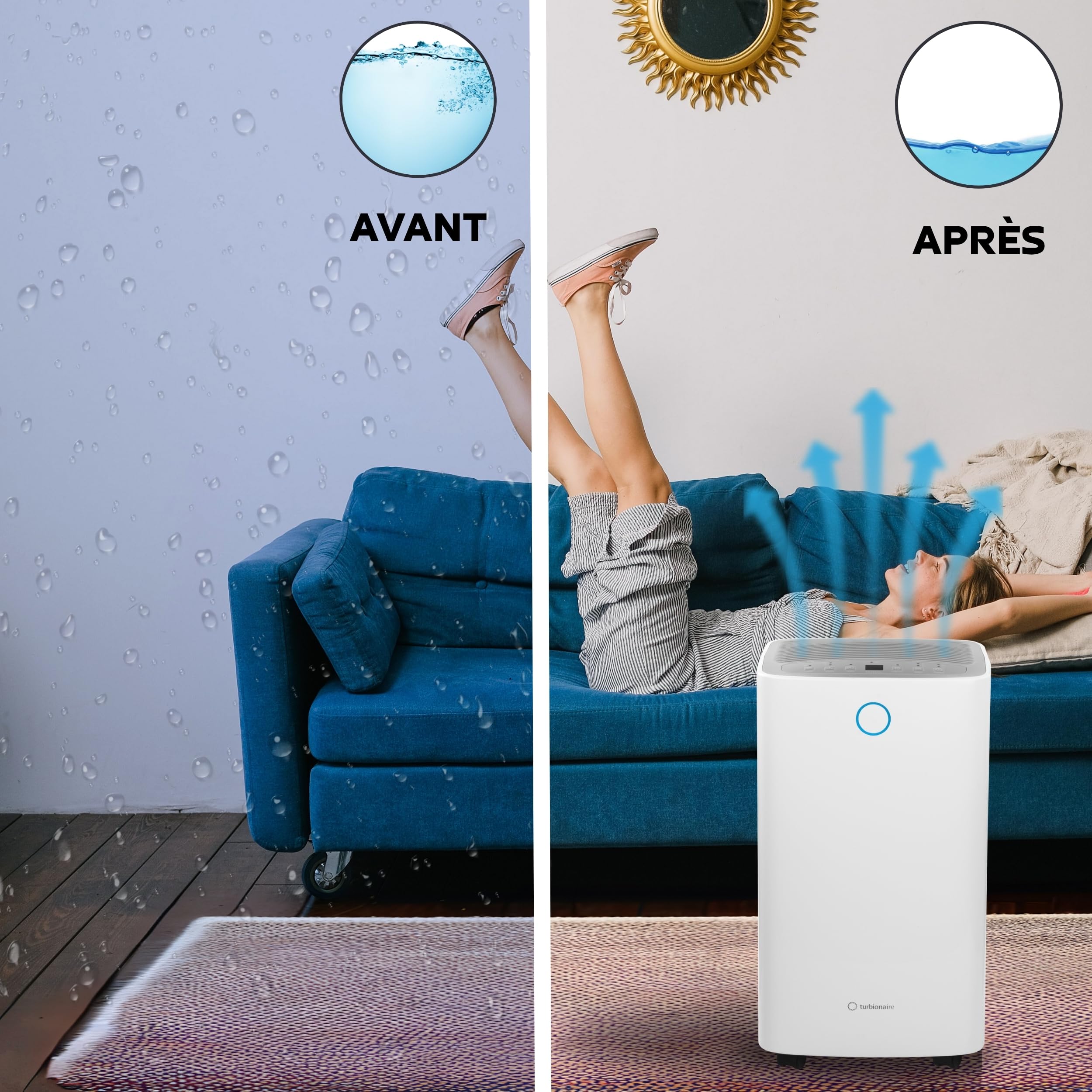 Turbionaire Senso 13 WiFi – Déshumidificateur et Purificateur d’Air 2-en-1, 13 L/Jour, WiFi, HEPA + Charbon Actif, Silencieux, Jusqu’à 30 m², Séchage Vêtements, Anti-Moisissure, Anti-Condensation
