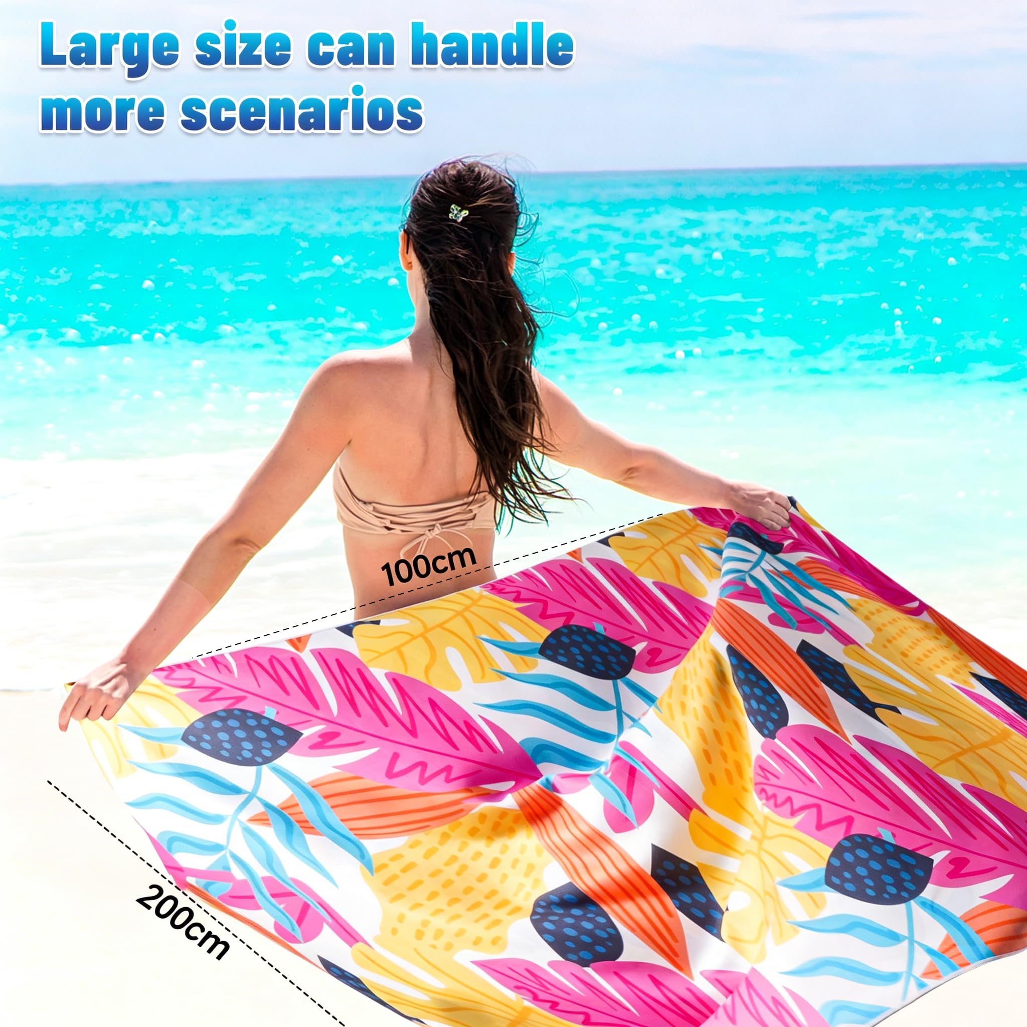 Ręcznik plażowy XXL 200 x 100 cm z mikrofibry, szybkoschnący, nie zawiera piasku, damski ręcznik plażowy, różowy