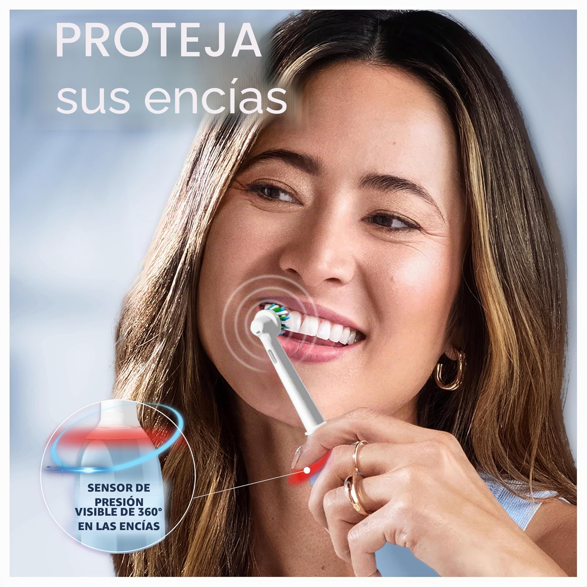 Oral-B Pro 3 3000 - Cepillo de dientes eléctrico con 3 modos de limpieza y control visual de presión de 360° para el cuidado dental, 2 cepillos de pinza, diseñado por marrón, azul