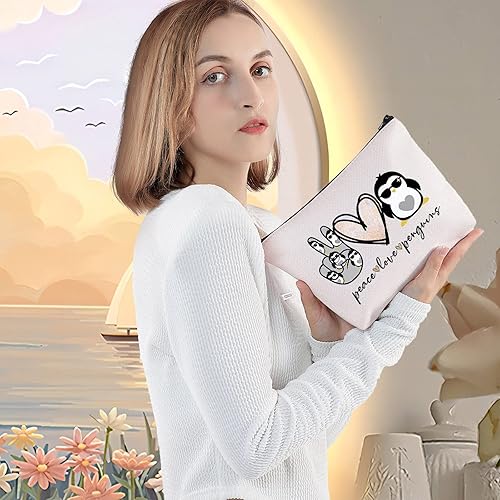 Miniatura 5 de LEVLO Pingüinos divertidos cosméticos maquillaje bolsa de regalo amante de los animales paz amor pingüinos maquillaje cremallera bolsa de pingüinos