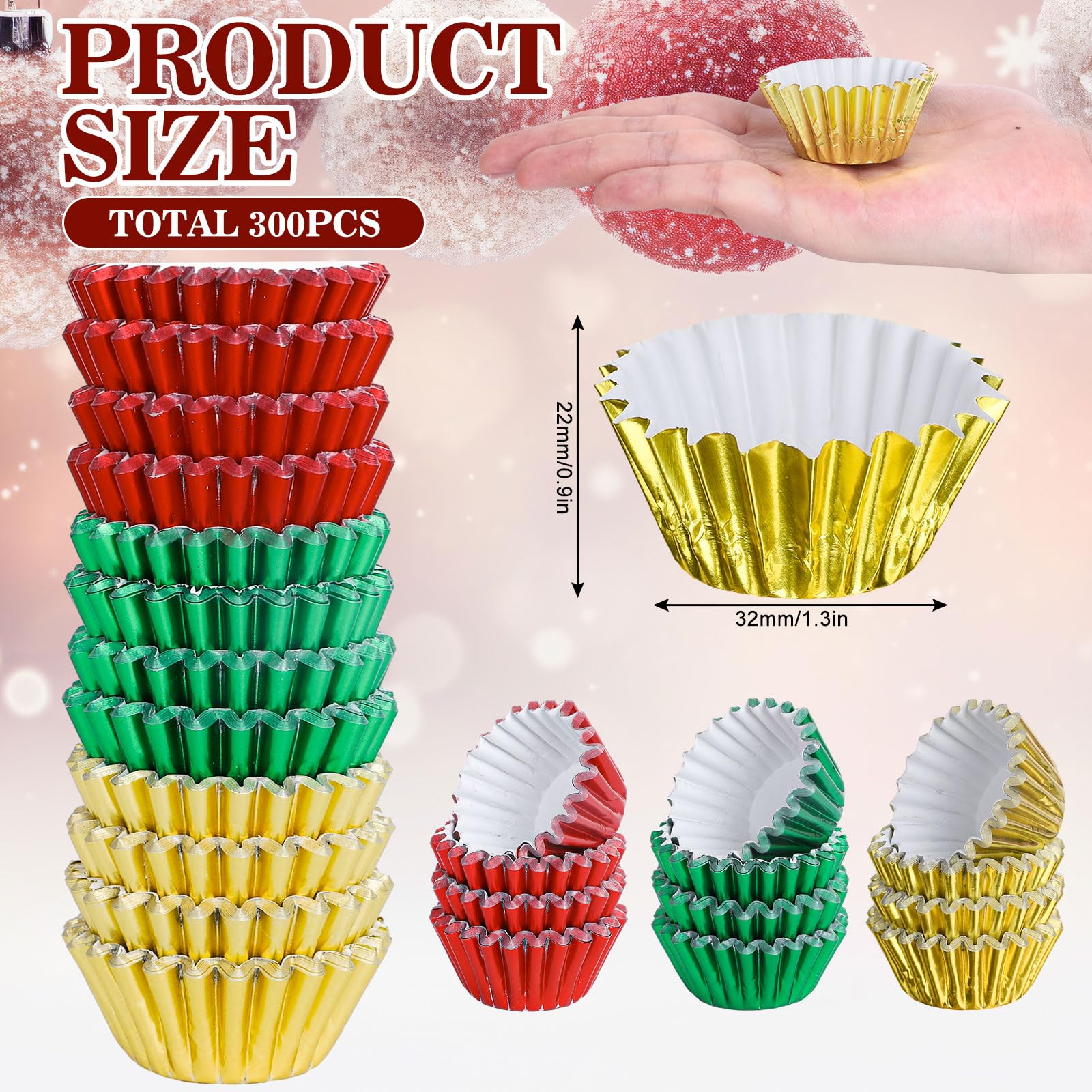 200 Stück Weihnachts-Cupcake-Förmchen – Rot/grün, Metallisch Glänzend, 5,1/7,1 Cm, Für Feiertagspartys
