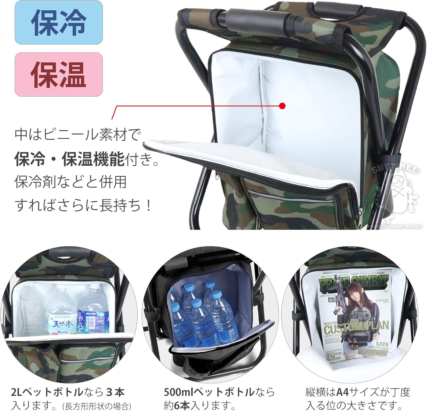 SHENKEL シェンケル 座れるリュック 椅子付きリュック バックパックチェア (黒 ブラック) 折り畳み 軽量 保温 保冷 アウトドア 釣り ゴルフ 観戦 花火 花見 イベント 待ち時間 行事 キャンプ BBQ ハイキング 防災用品