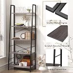 Yusong Ladder Shelf, 5 Tier Ladder Bookshelf Unit Wood Bookcase with Metal Frame, Tall Storage Display Rack Plant Stand for Living Room, Bedoom, Balcony, Grey