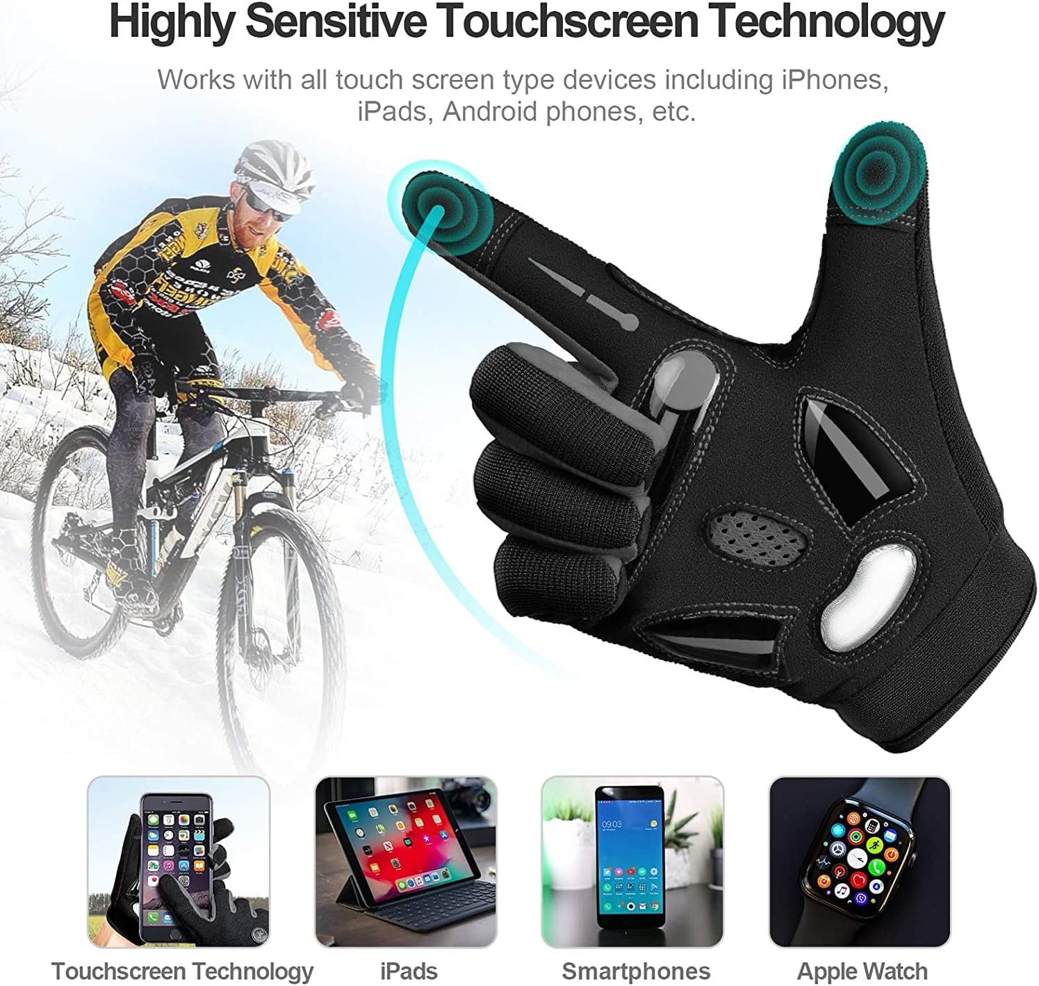 BIKINGMOREOK Bike Cycling Gloves for Men Women,Touchscreen Full Finger Shock-Absorbing 5MM Gel Pads MTB Road Bicycle Gloves for Mountain Biking,Running,Hiking,Outdoor Sports - Image 4