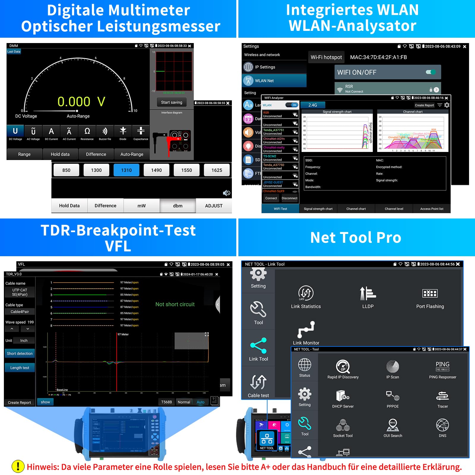 Henkion IPC-9800MOVTADHS Pro CCTV-Kameratester 8K 32MP IPC-Test 7-Zoll-IPS-Touchscreen-Monitor CCTV-Tester Unterstützung 4K 8MP HD-TVI CVI AHD SDI IP-Kameratest DMM OPM TDR POE RS485 WiFi HDMI VGA