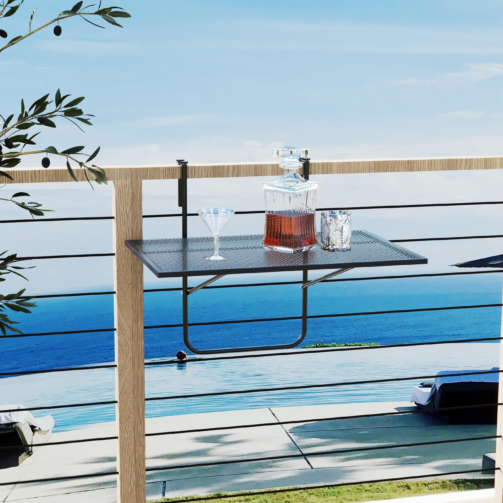 KOMFOTTEU Table Balcon Suspendue Pliable, Hauteur Fixe, Charge 23kg