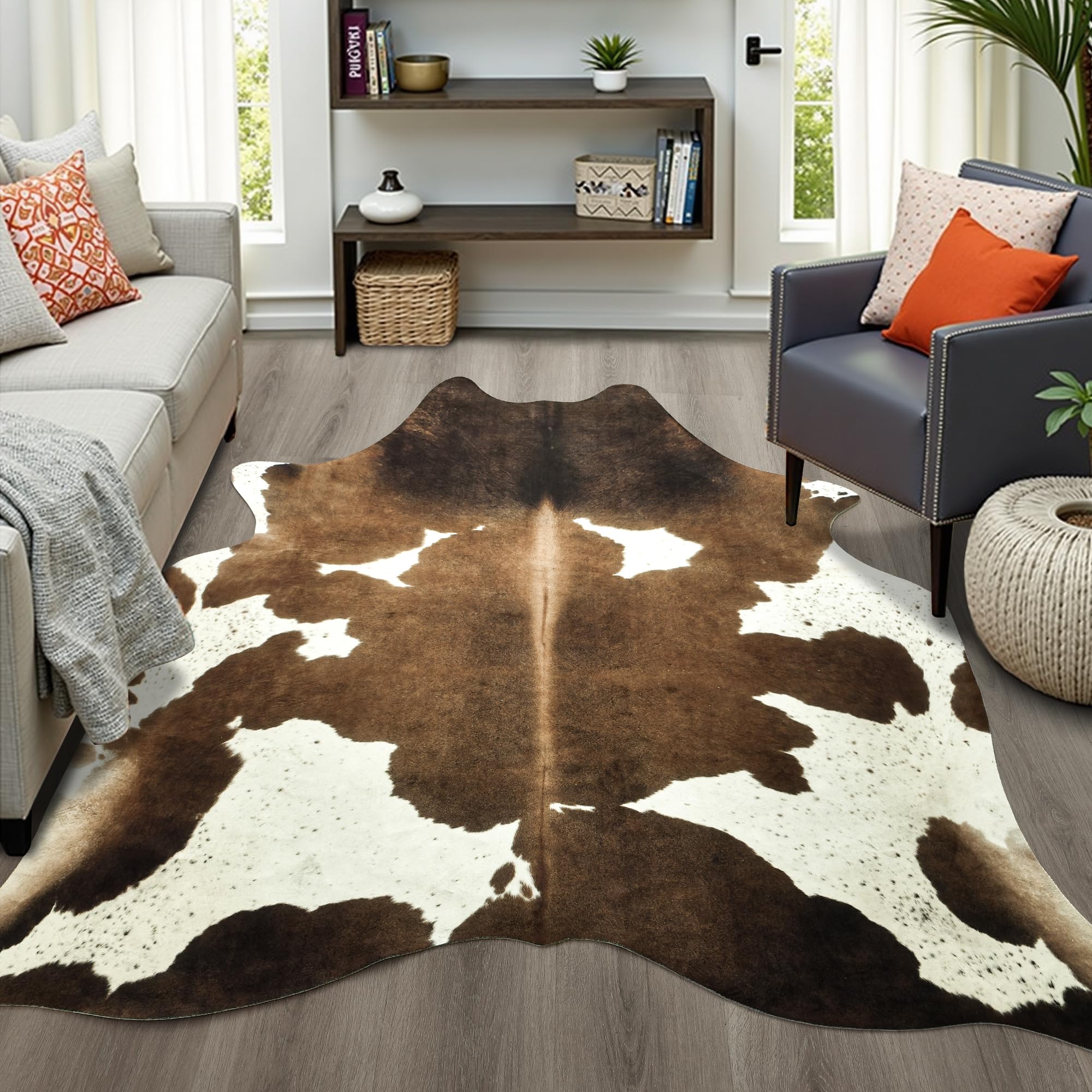 Photo 1 of Easycozy Faux Cowhide Rug - Floral Brown, 6.3 x 7 Feet