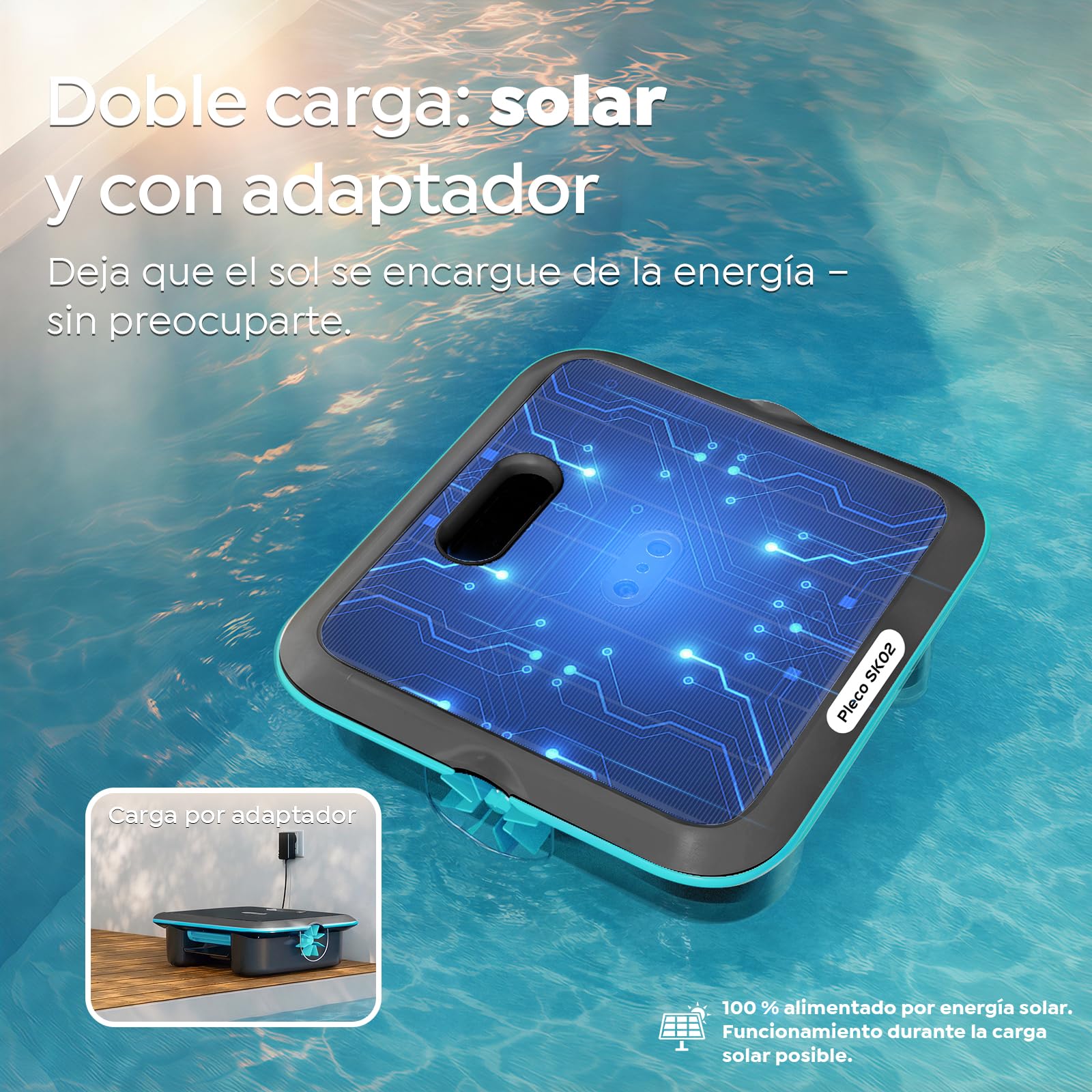 SK02 Robot Limpiafondos Piscina, Skimmer de Piscina Solar con Control App,Carga Dual, Sensor de Temperatura, Limpiador de Piscina Skimmer Automático 24/7