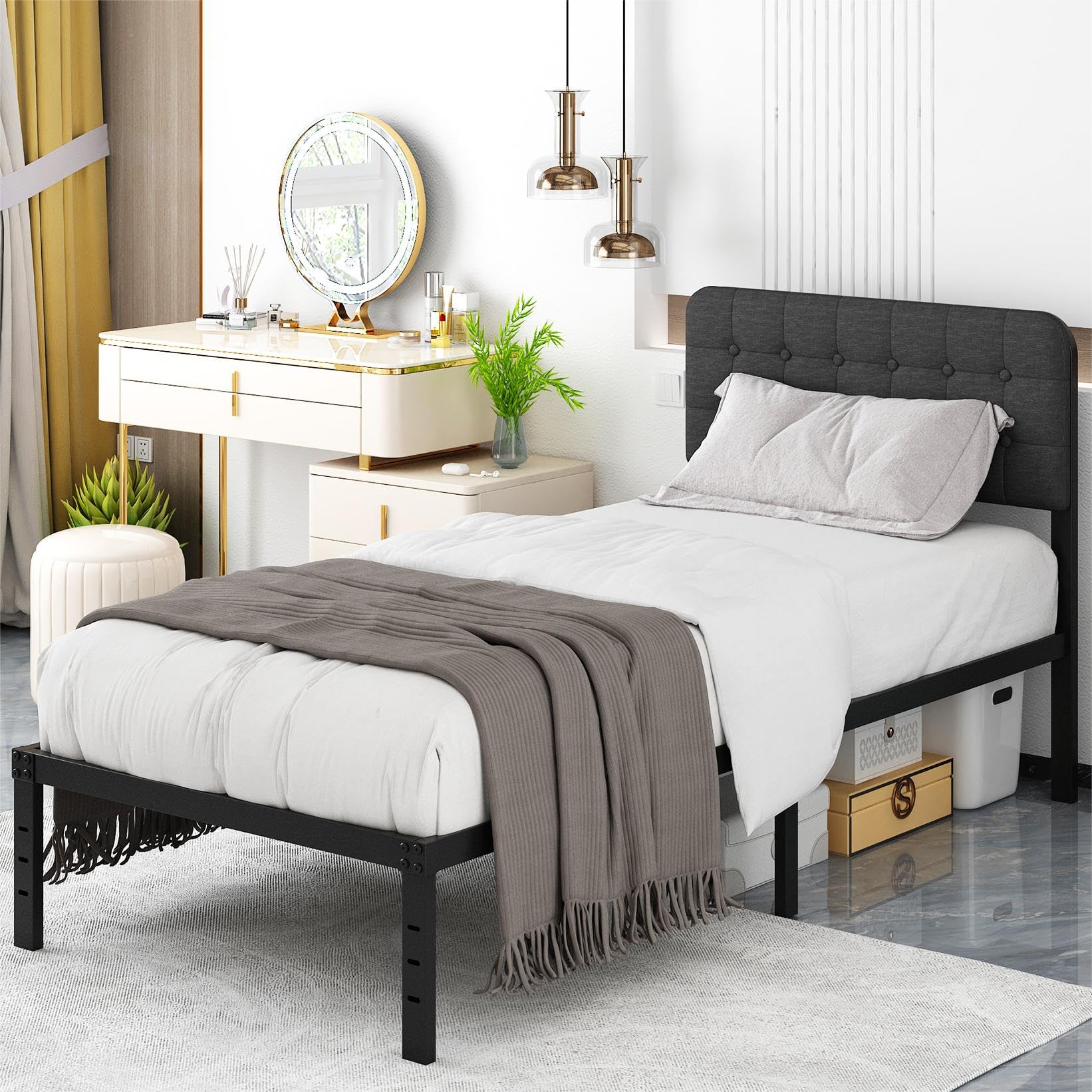 Amazon.com: Likelalaso Twin XL Bed Frame with Upholstered