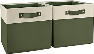 RiverRidge Two-Tone Folding Storage Bins - 2-pack of 10in Tall Olive Cubes