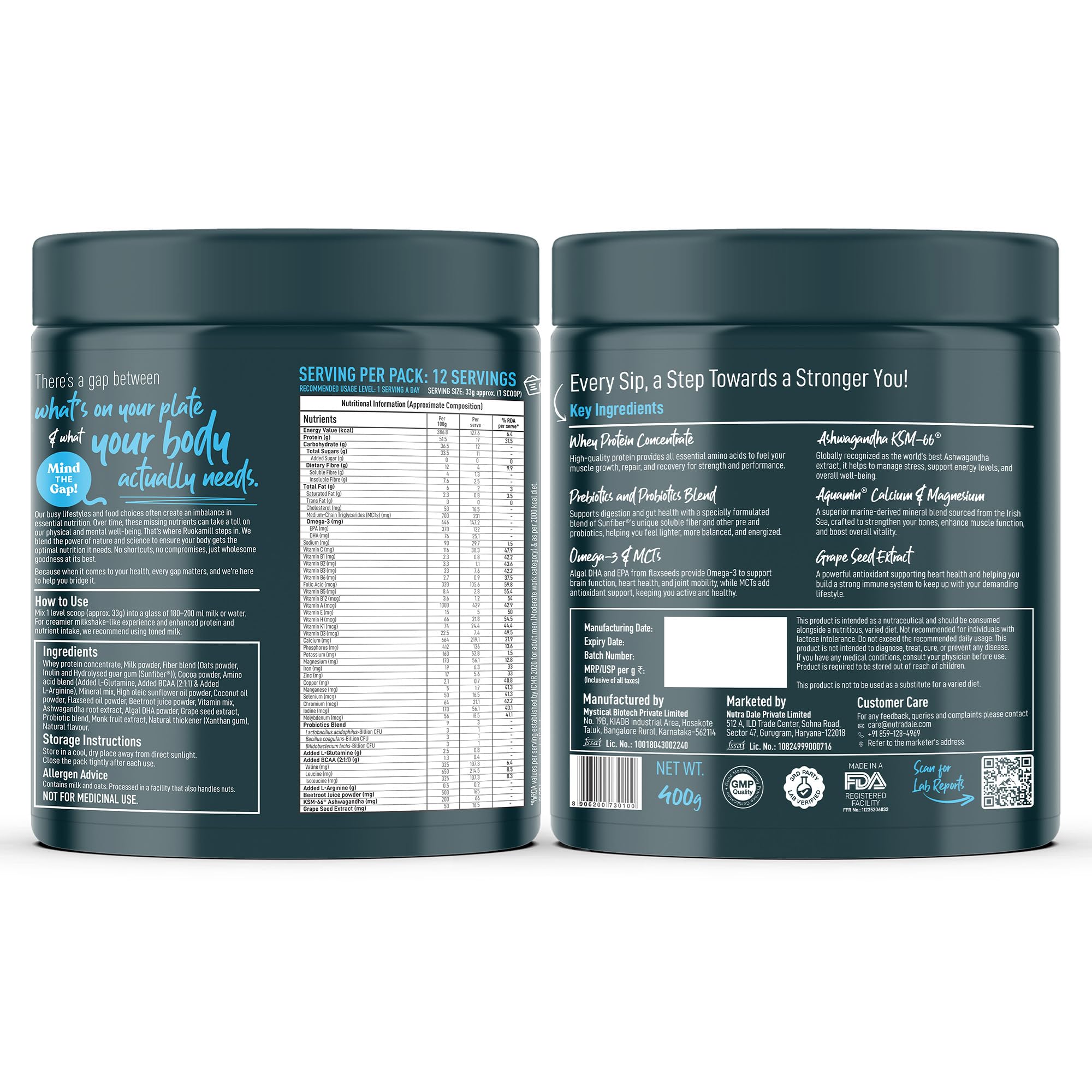 Ruokamill Men High Protein Nutrition Mix | Supports Performance, Stress Reduction & Muscle Recovery | 30 Nutrients, 17g Protein, BCAA, Ashwagandha | Zero Added Sugar | (400g, Chocolate) — Amazon image 9