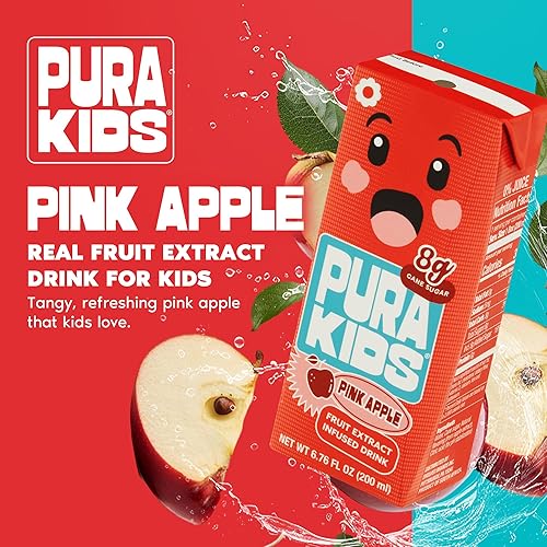 Miniatura 3 de PURA Kids Box - Bebida con extracto de fruta de manzana rosa para niños, 0.31 onzas de azúcar de caña pura, sin OMG, vegana, sin edulcorantes