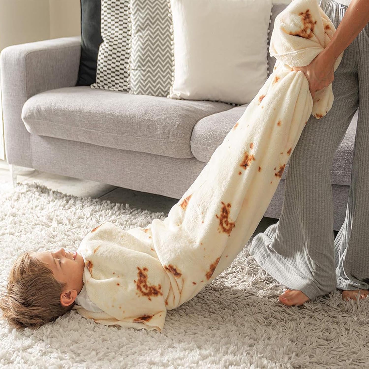 Burrito Tortilla Blanket Baby Stuff Shower White Elephant Gifts for Kids Throw Blankets Wrap Swaddle Toddler Boy Girl Party Novelty Gag Pets Soft Fleece 40in
