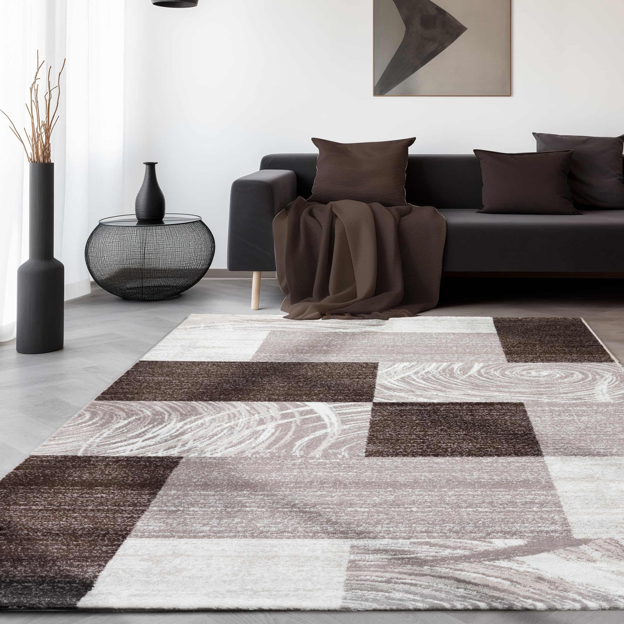 SIMPEX Teppich Wohnzimmer Modern Abstraktes Wellen Design Kurzflor Schlafzimmer Esszimmer Küche Jugendzimmer Waschbar Pflegeleicht Extra Weich