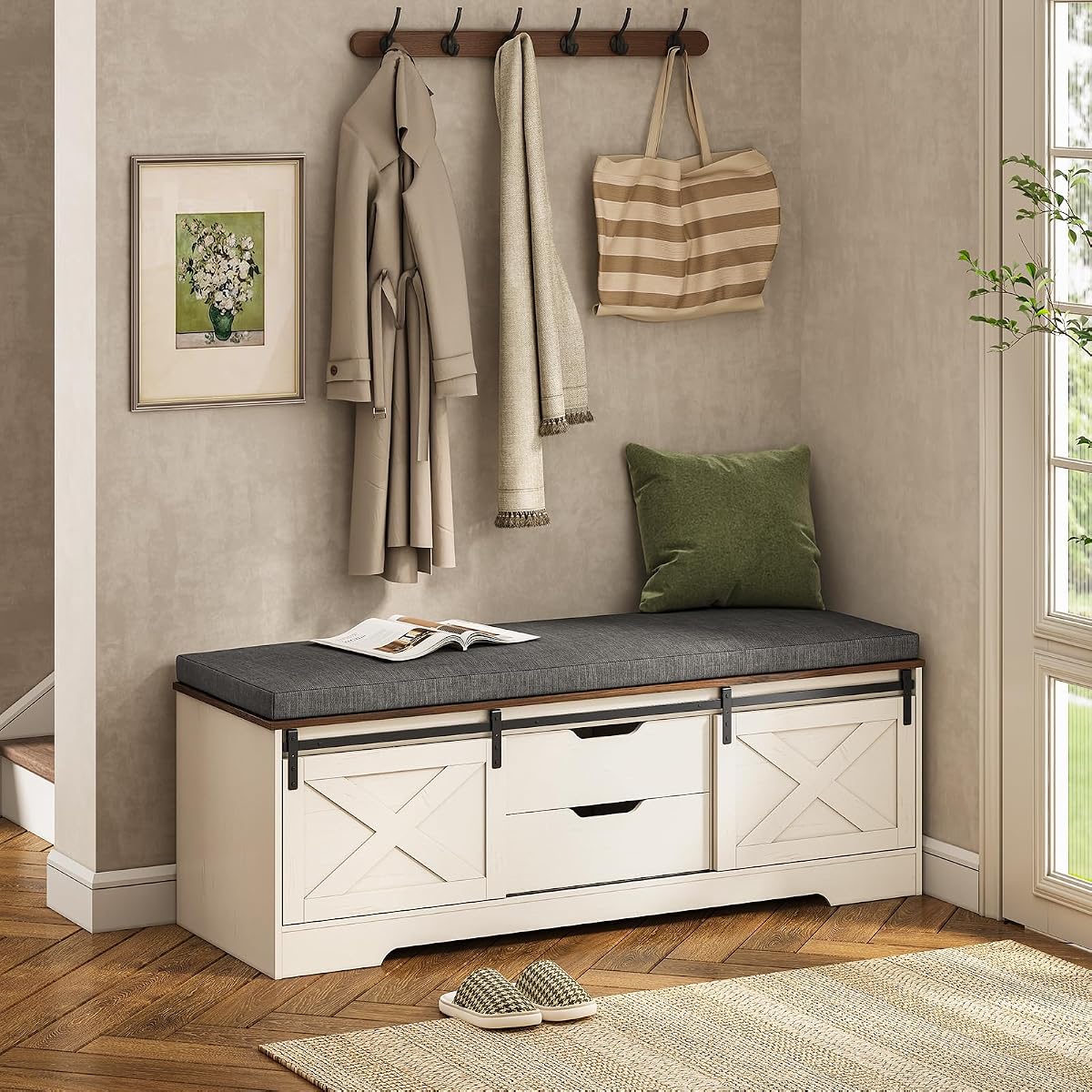 UPOSOJA Farmhouse Storage Bench