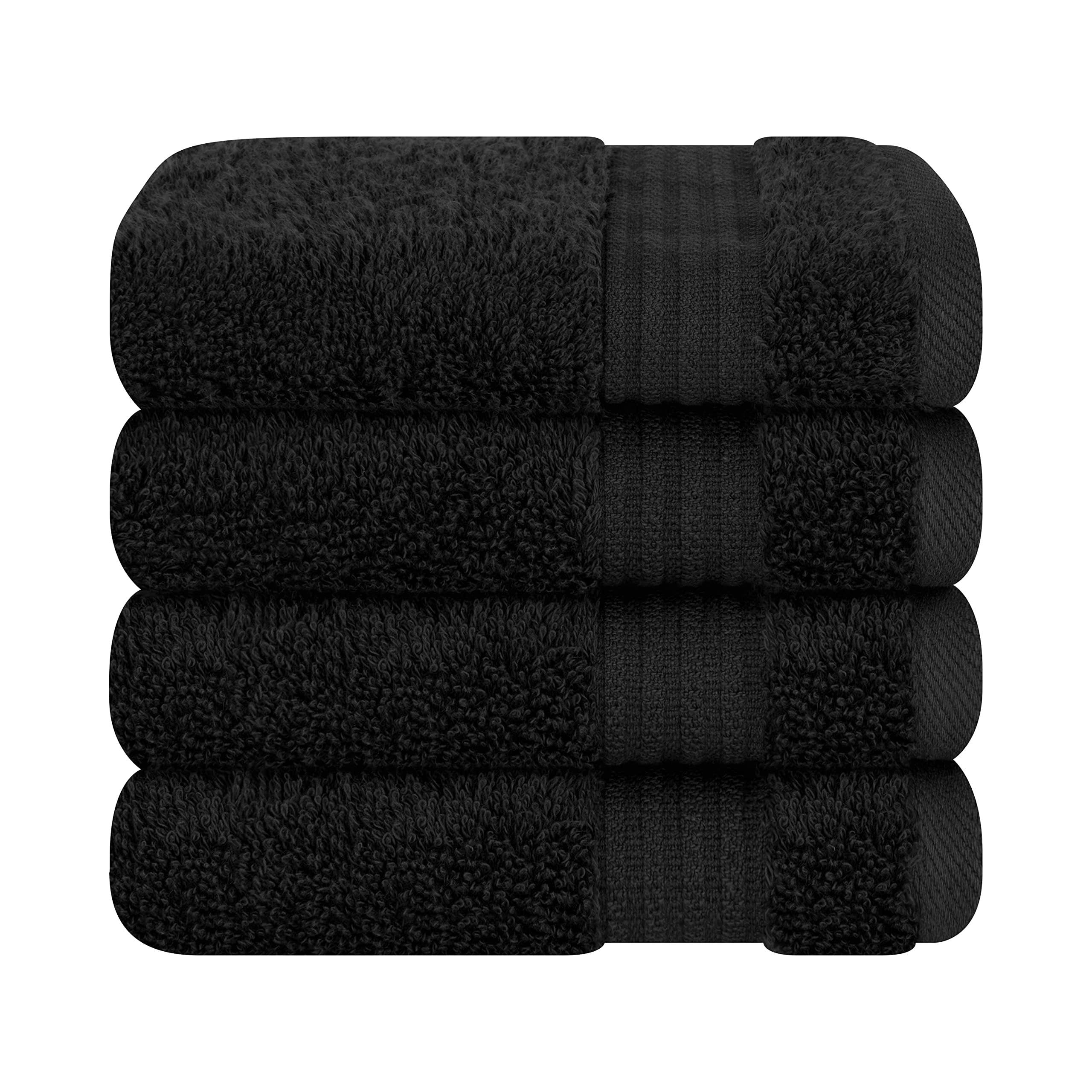 Cotton Paradise 100% Cotton Turkish Washcloths for Bathroom 4 Piece Soft Absorbent Small Hand Face Towels Fluffy Wash Rags for Body, Black Wash Cloths